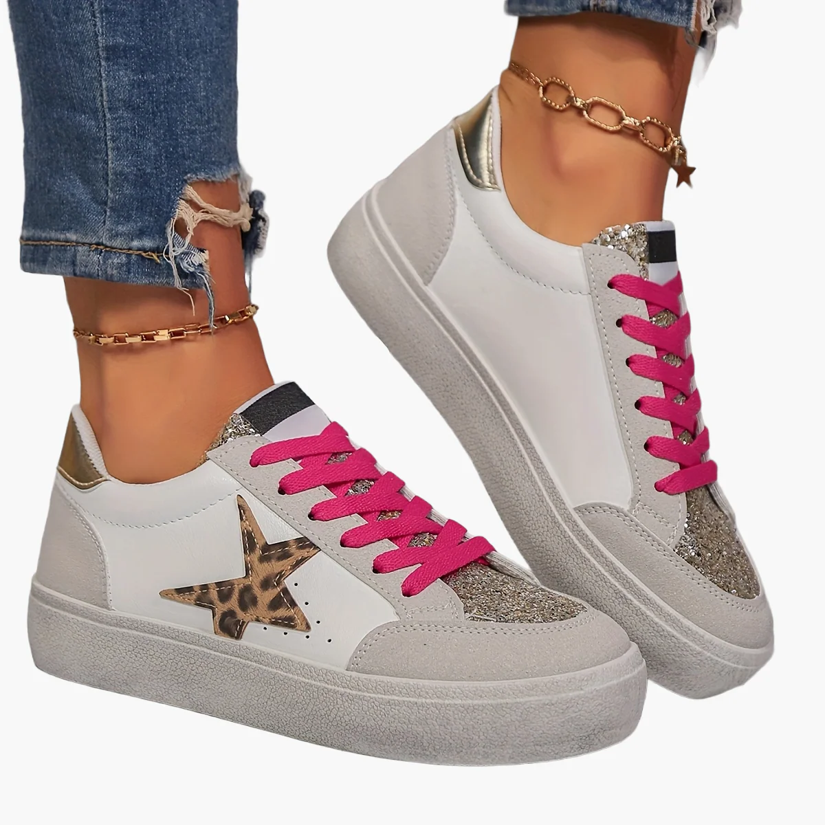 Damen Sneaker im Casual Stil mit Glitzerstern – Modische Freizeitschuhe für Alltag und Streetwear - Image 13