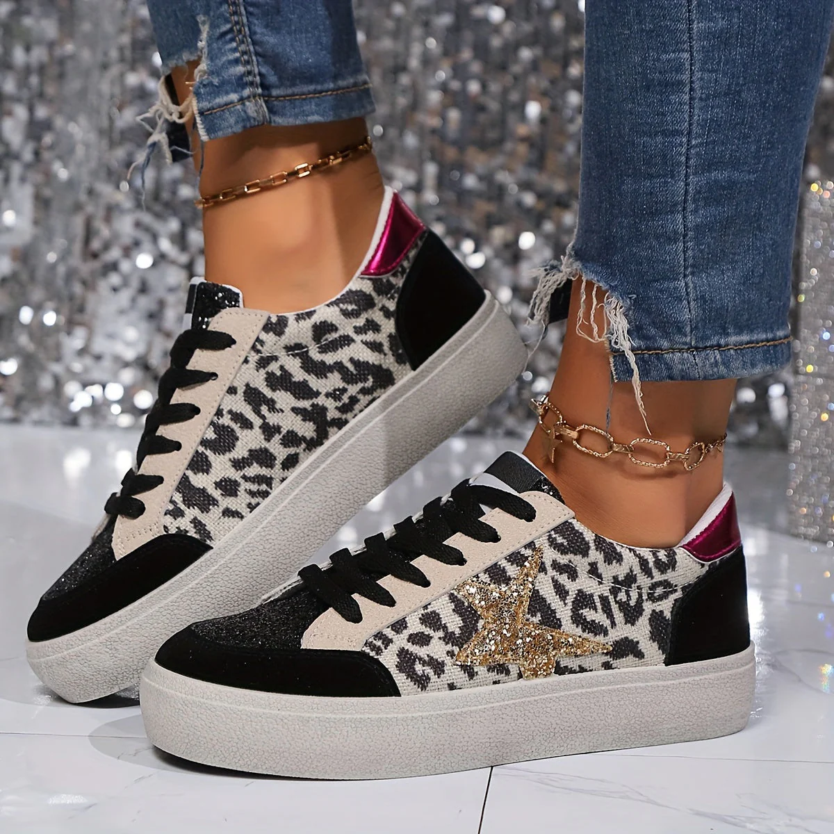 Damen Sneaker im Casual Stil mit Glitzerstern – Modische Freizeitschuhe für Alltag und Streetwear - Image 4