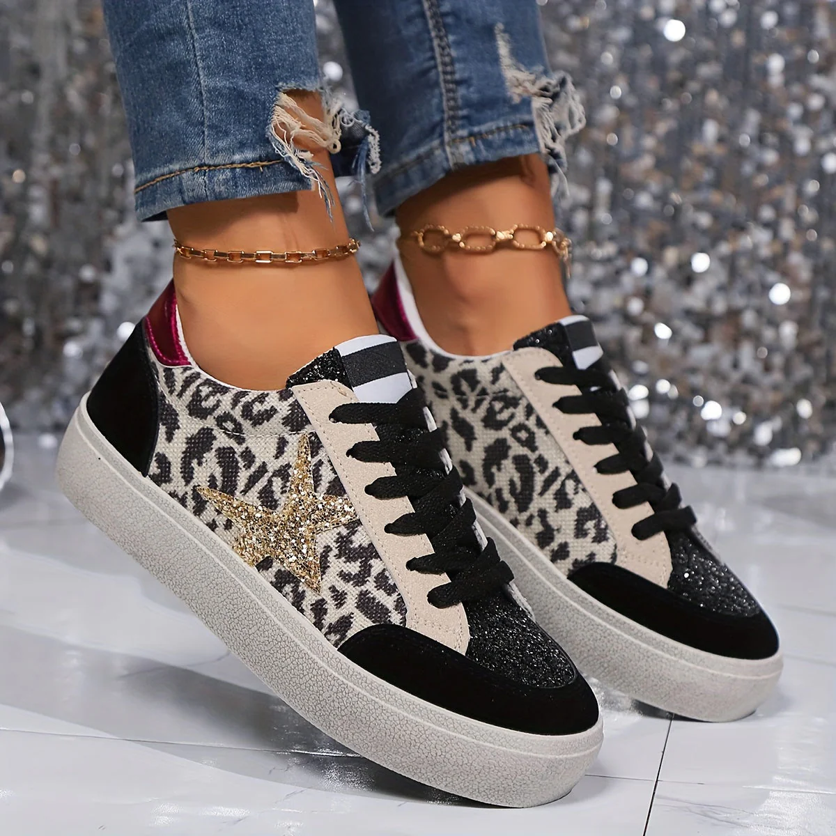Damen Sneaker im Casual Stil mit Glitzerstern – Modische Freizeitschuhe für Alltag und Streetwear - Image 6