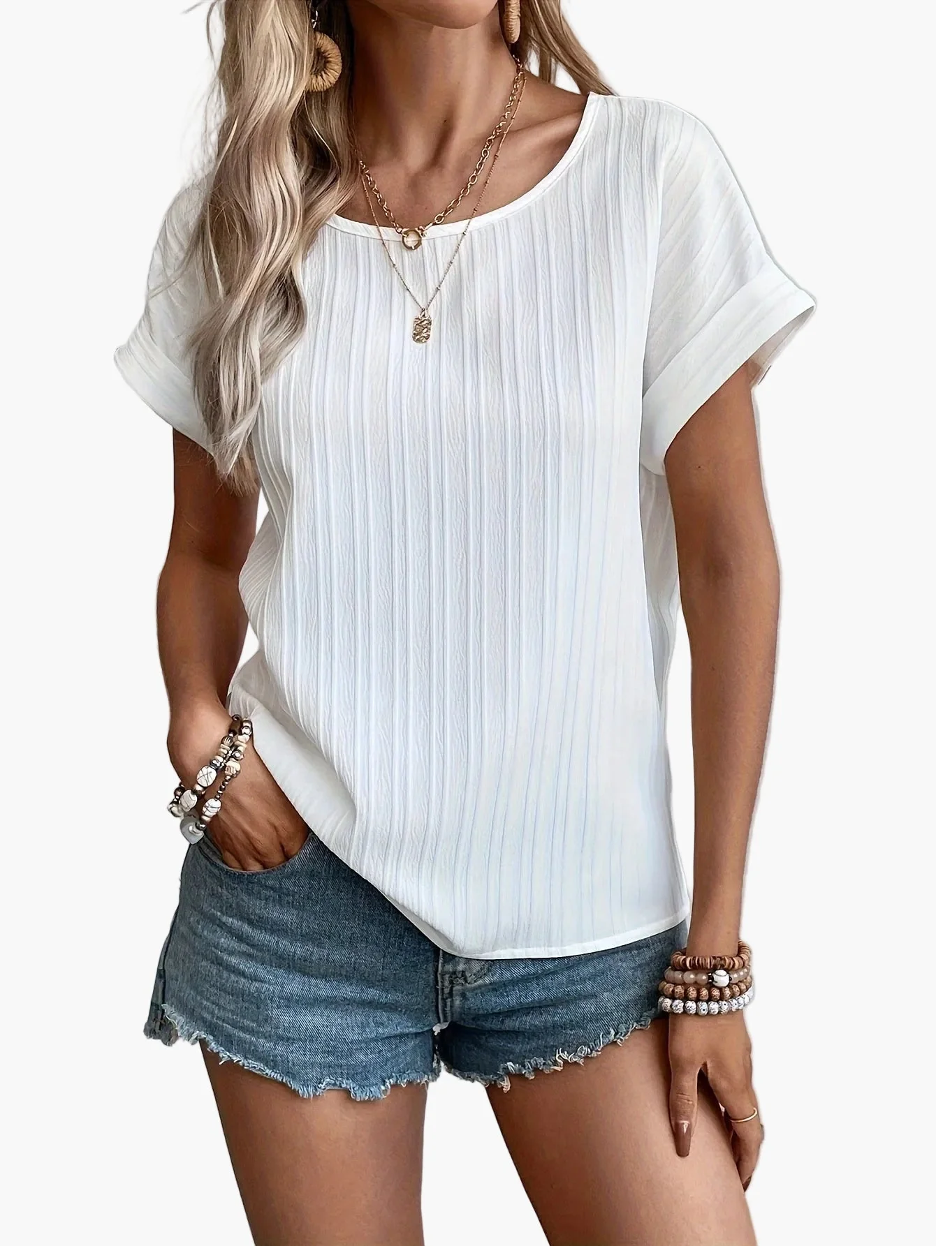 Damen Sommer Casual Top mit Rundhalsausschnitt – Stilvolles Basic für Alltag und Freizeit - Image 5