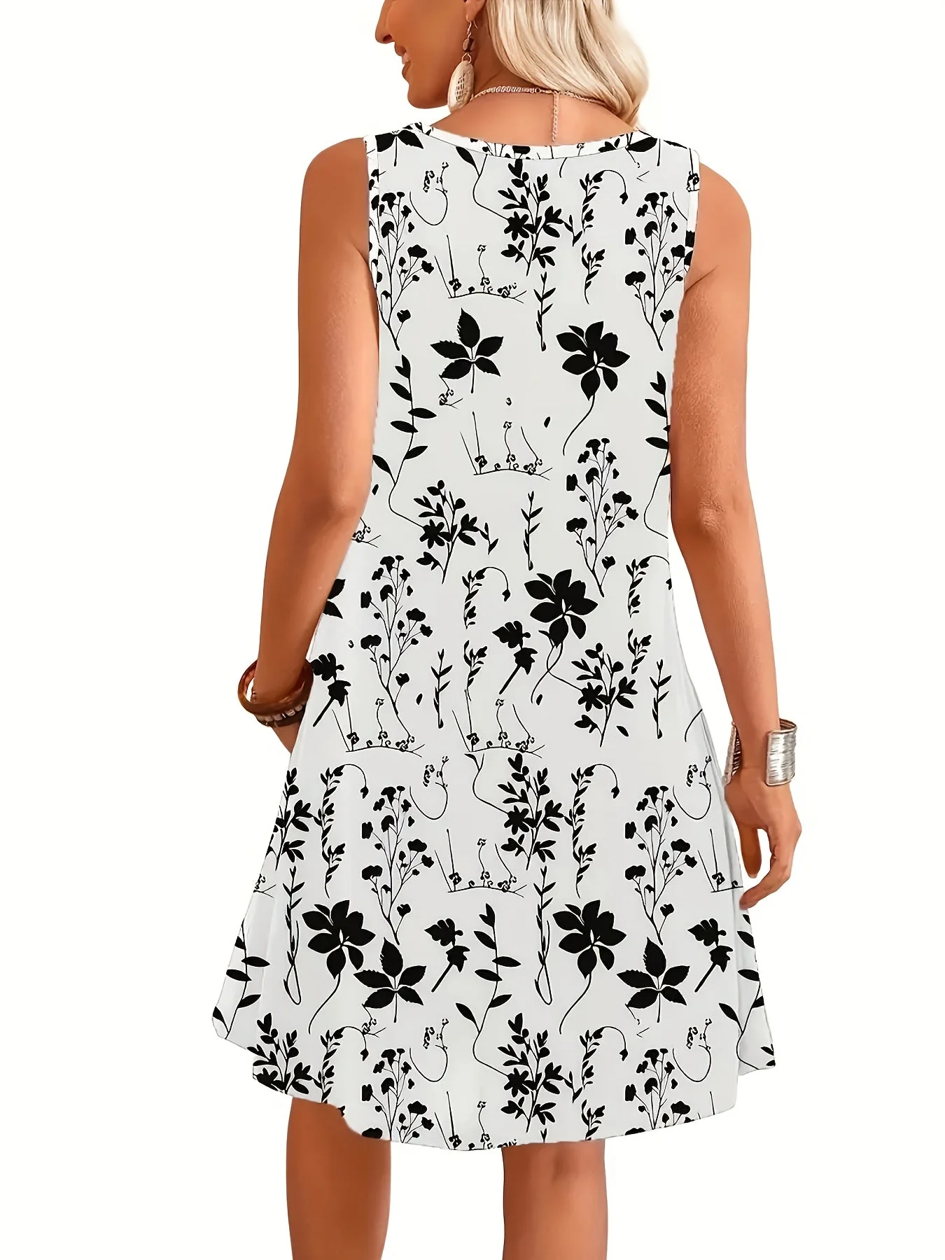 Damen Sommer Freizeitkleid mit Blumenmuster, ärmellos, A-Linie, elegant für Alltag und Ausgehen - Image 10