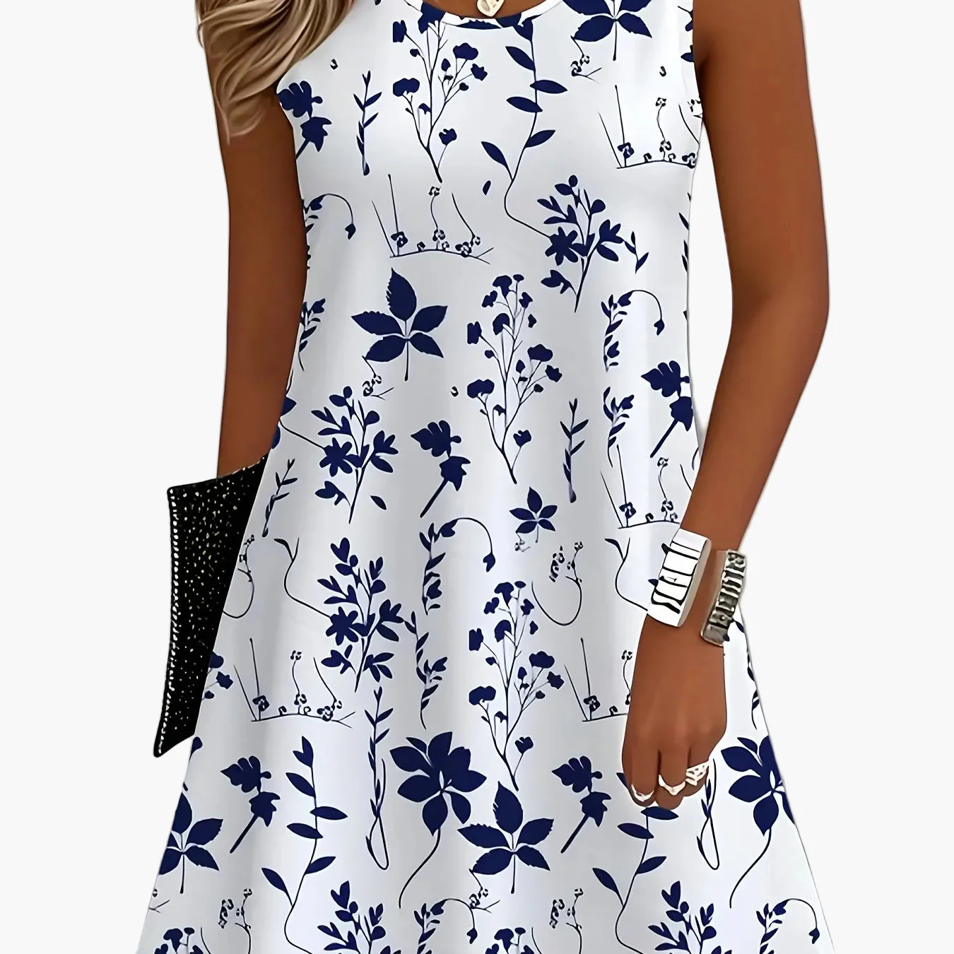 Damen Sommer Freizeitkleid mit Blumenmuster, ärmellos, A-Linie, elegant für Alltag und Ausgehen - Image 11