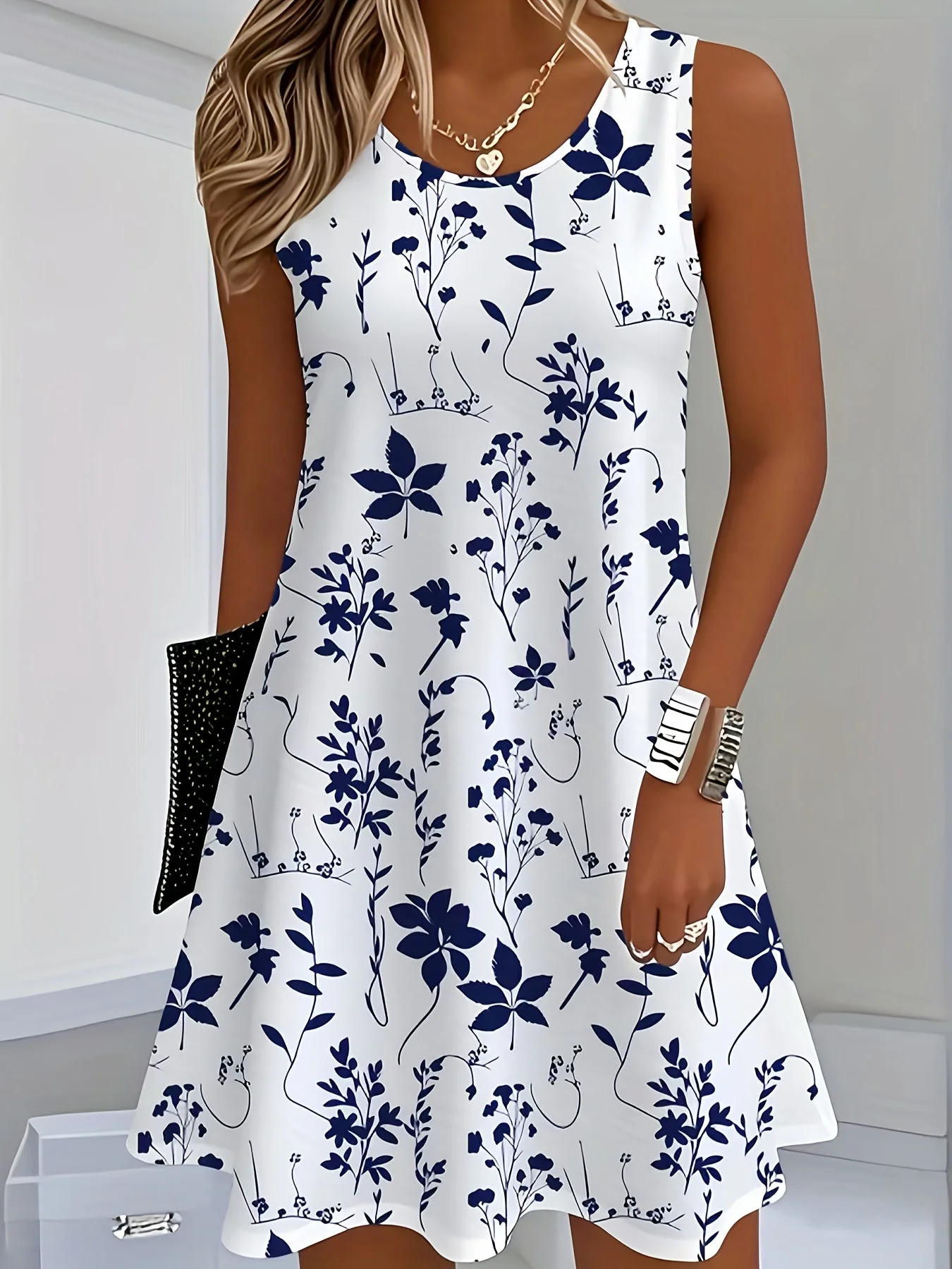 Damen Sommer Freizeitkleid mit Blumenmuster, ärmellos, A-Linie, elegant für Alltag und Ausgehen - Image 3