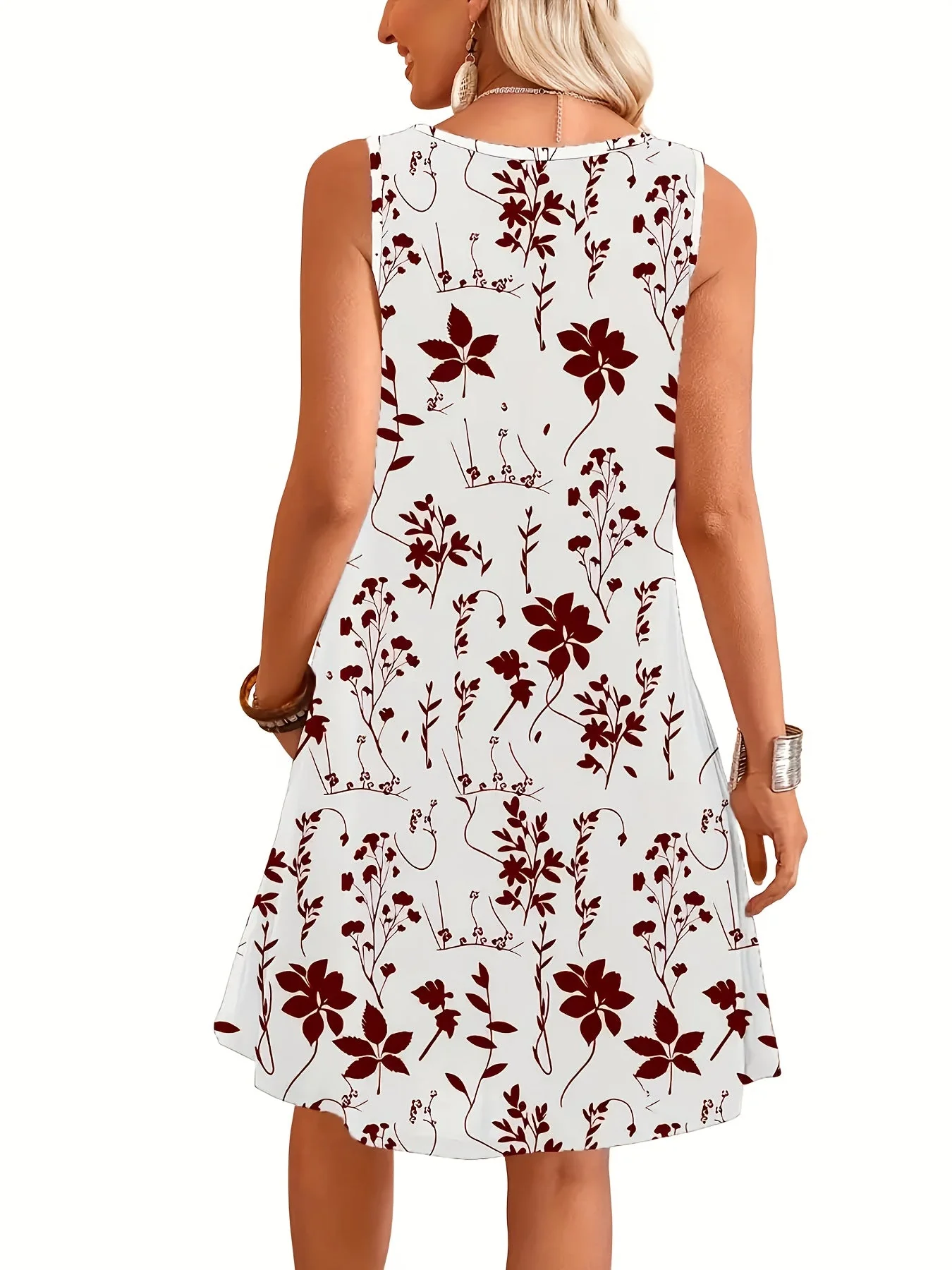 Damen Sommer Freizeitkleid mit Blumenmuster, ärmellos, A-Linie, elegant für Alltag und Ausgehen - Image 7