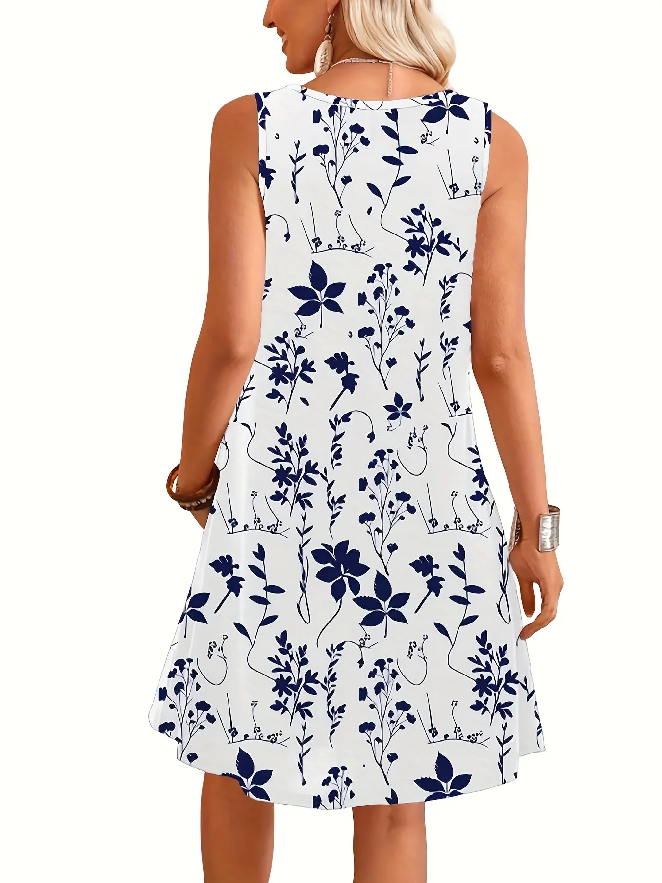 Damen Sommer Freizeitkleid mit Blumenmuster, ärmellos, A-Linie, elegant für Alltag und Ausgehen - Image 8