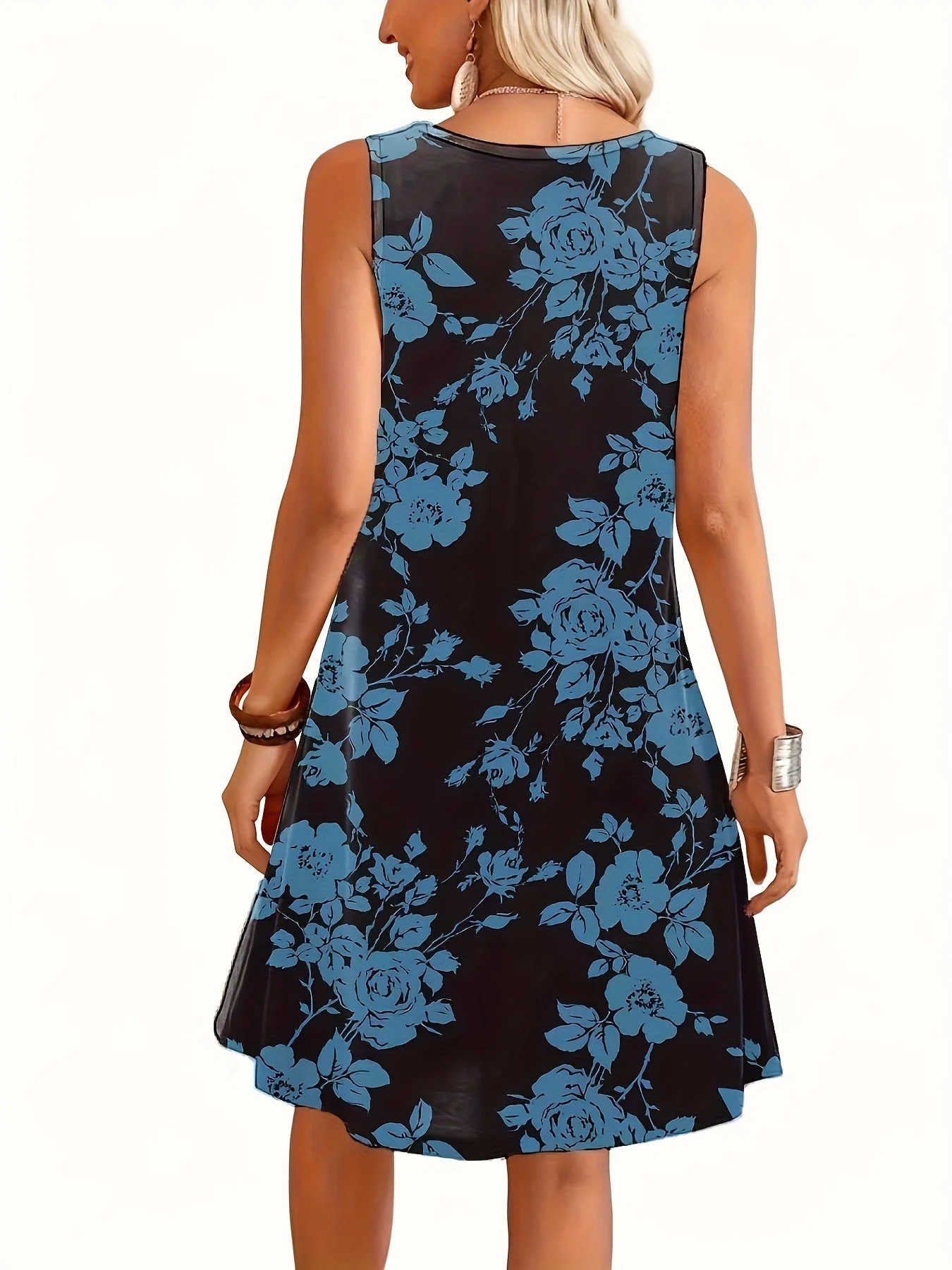 Damen Sommer Freizeitkleid mit Blumenmuster, ärmellos, A-Linie, elegant für Alltag und Ausgehen - Image 9