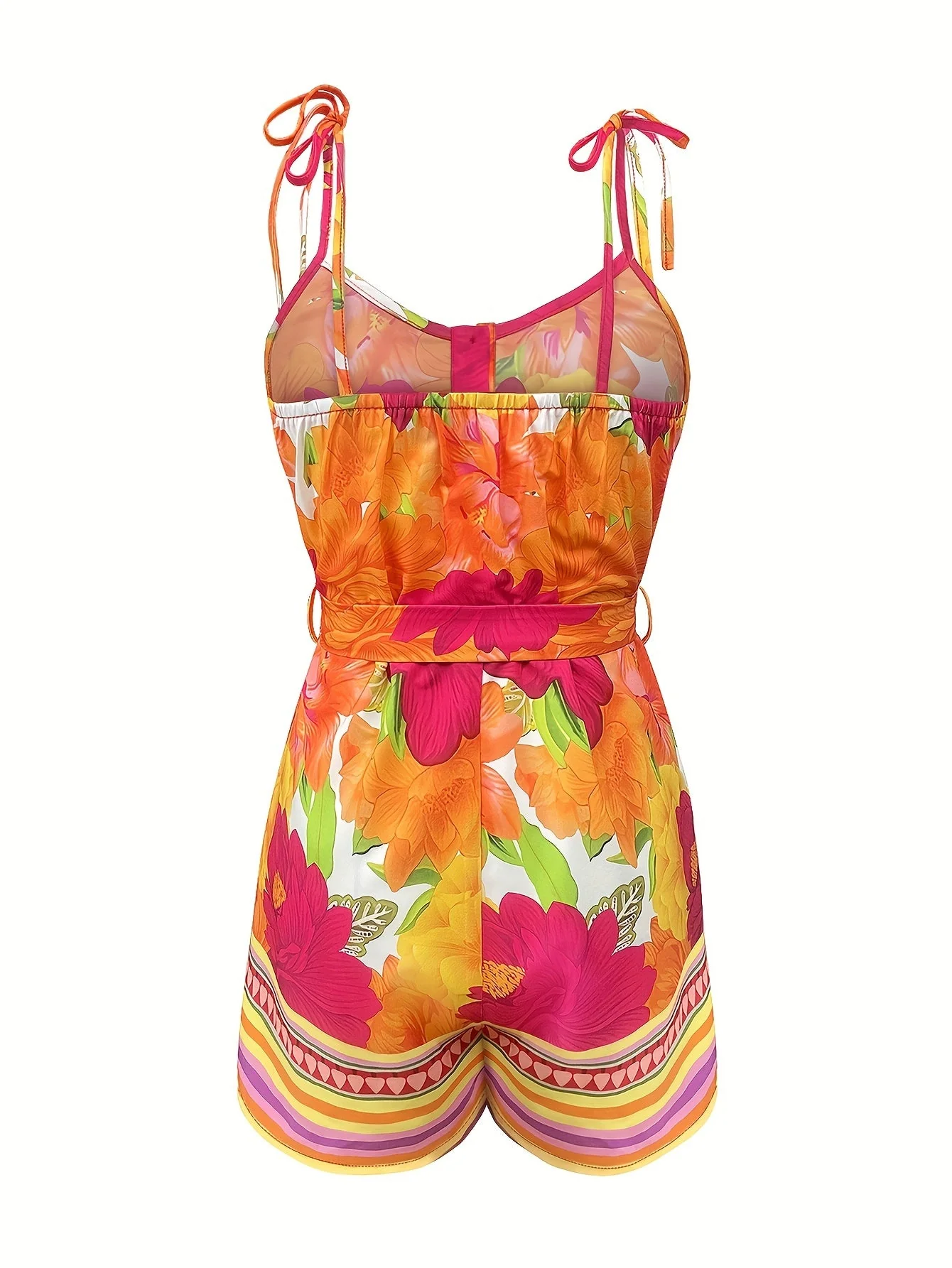 Damen Sommer Jumpsuit mit Gürtel und tropischem Print – Eleganter Freizeit-Overall für Urlaub & Alltag - Image 4