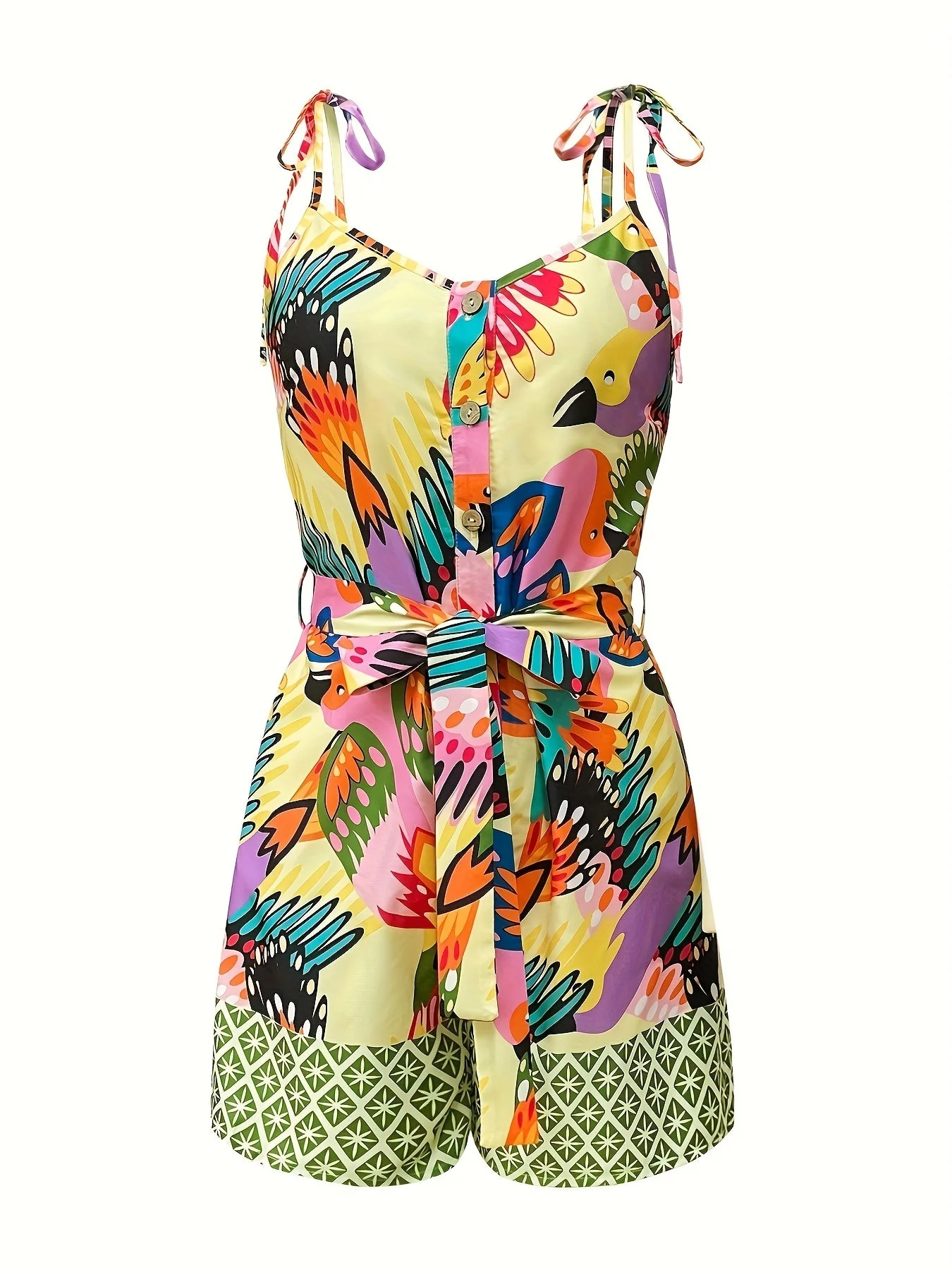 Damen Sommer Jumpsuit mit Gürtel und tropischem Print – Eleganter Freizeit-Overall für Urlaub & Alltag - Image 5