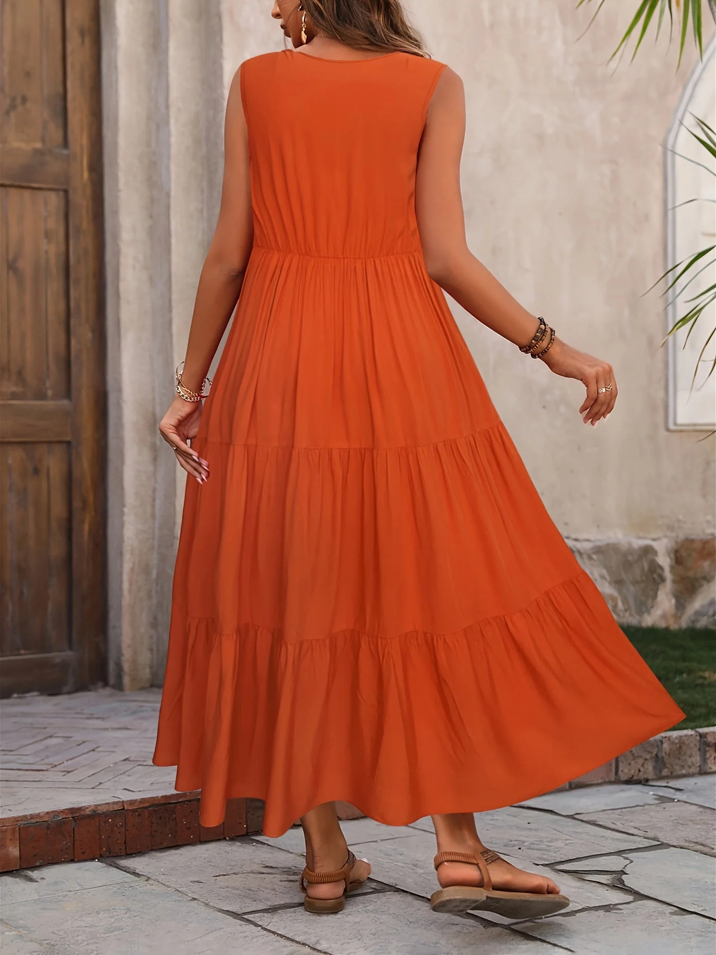 Damen Sommer Maxikleid Elegant mit Stufenrock und V-Ausschnitt – Perfekt für Freizeit & Urlaub - Image 2