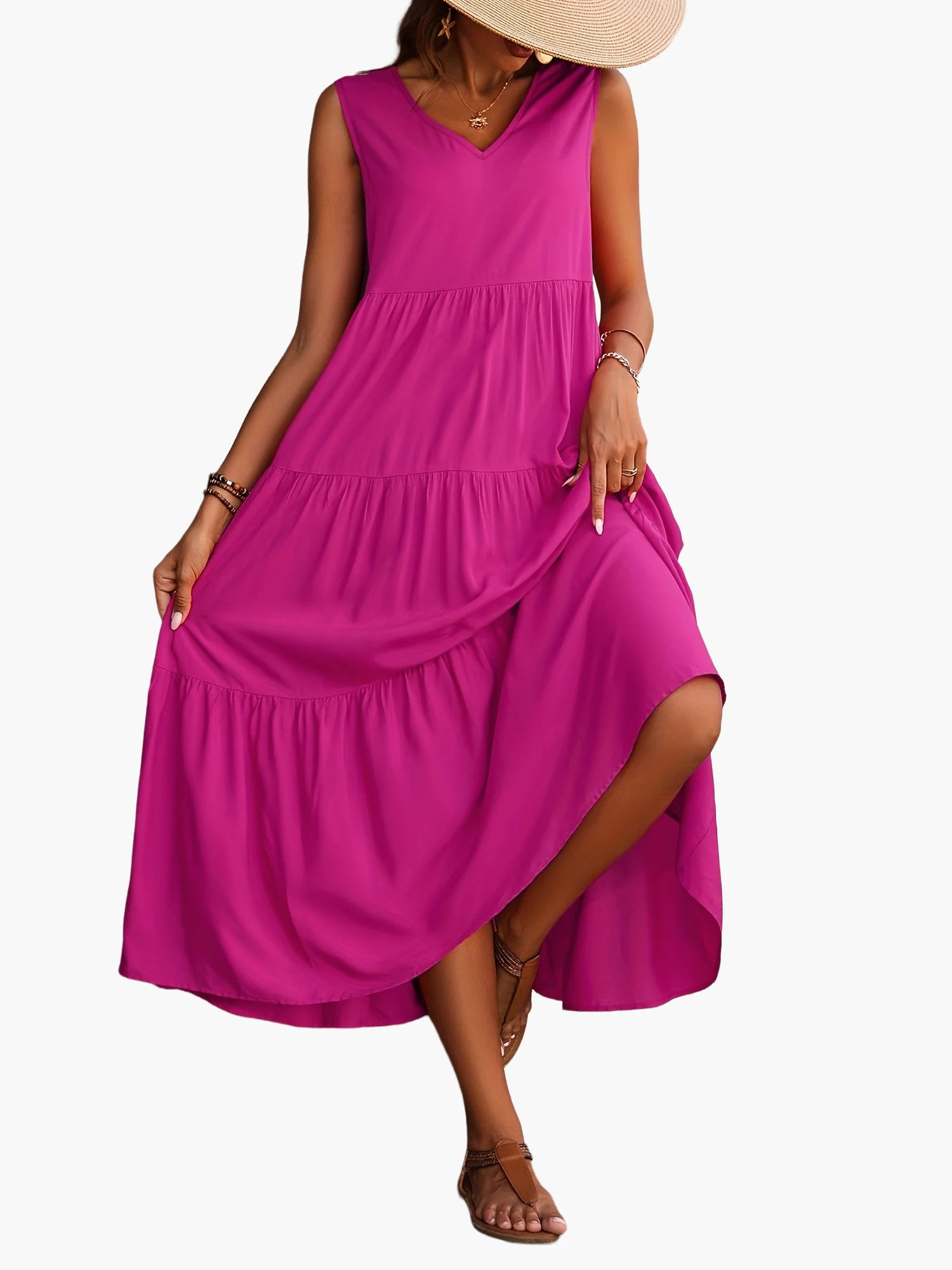 Damen Sommer Maxikleid Elegant mit Stufenrock und V-Ausschnitt – Perfekt für Freizeit & Urlaub - Image 5