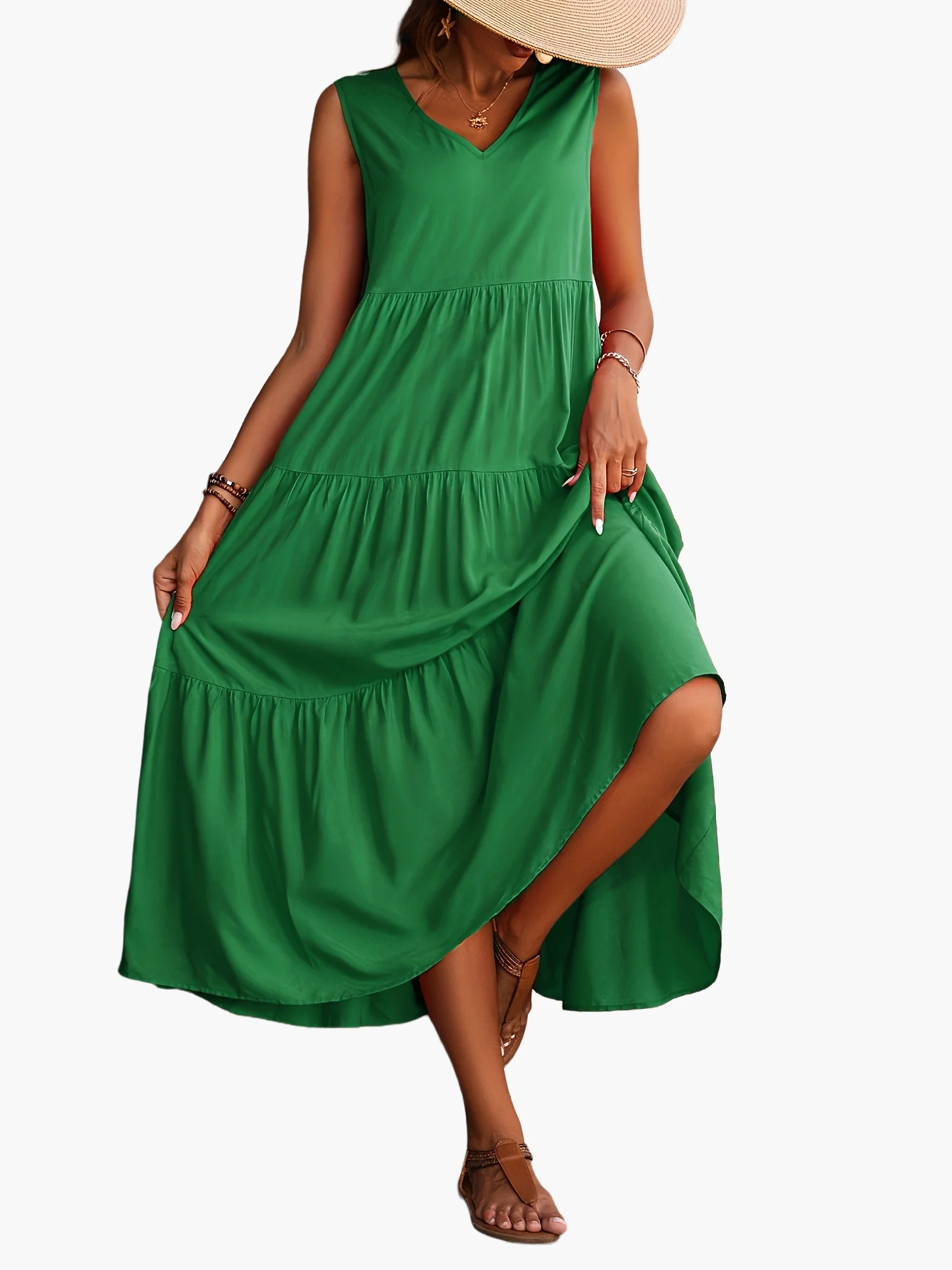 Damen Sommer Maxikleid Elegant mit Stufenrock und V-Ausschnitt – Perfekt für Freizeit & Urlaub - Image 6