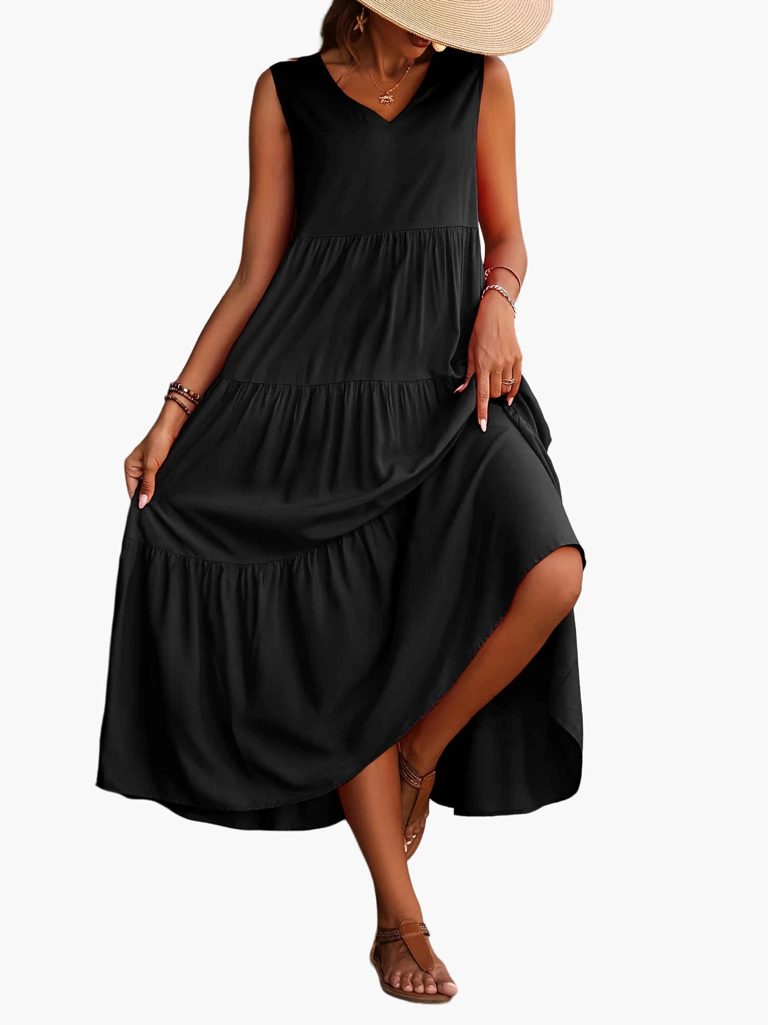 Damen Sommer Maxikleid Elegant mit Stufenrock und V-Ausschnitt – Perfekt für Freizeit & Urlaub - Image 7