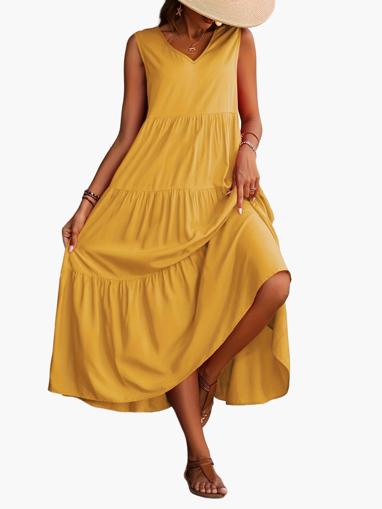 Damen Sommer Maxikleid Elegant mit Stufenrock und V-Ausschnitt – Perfekt für Freizeit & Urlaub - Image 8