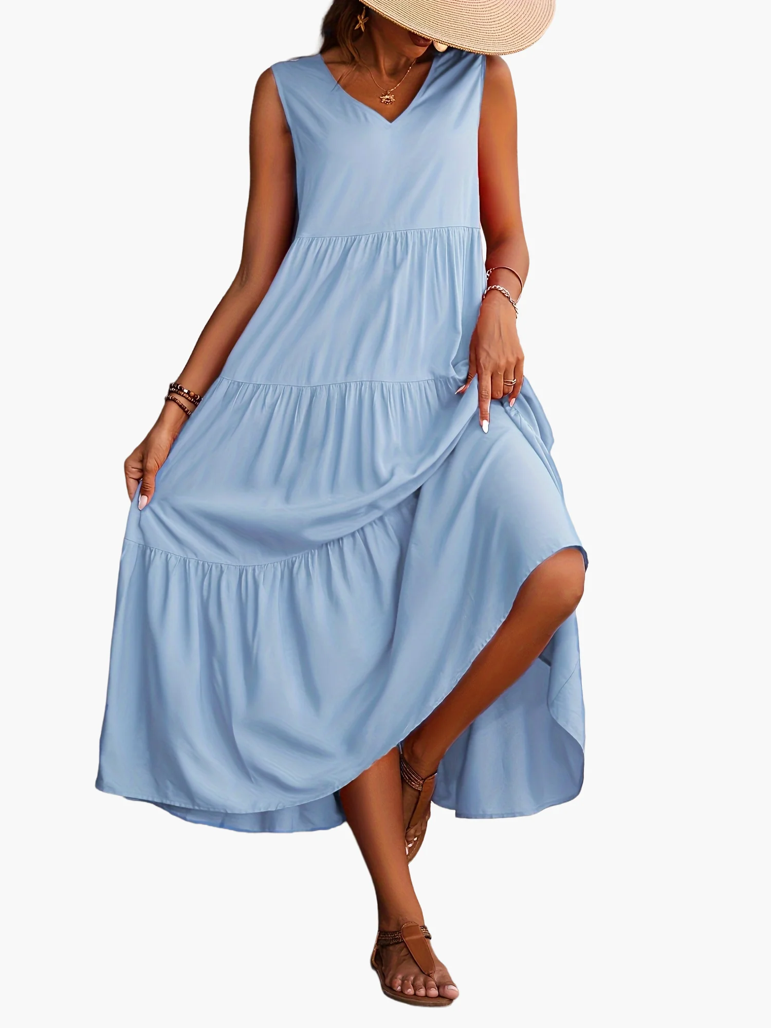 Damen Sommer Maxikleid Elegant mit Stufenrock und V-Ausschnitt – Perfekt für Freizeit & Urlaub - Image 9