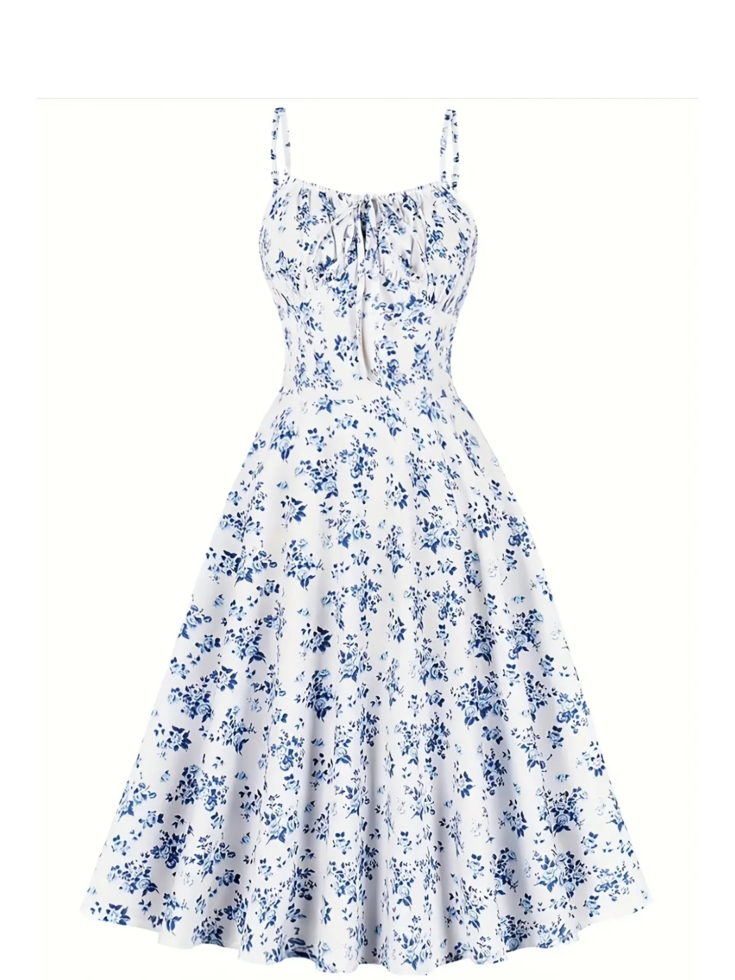 Damen Sommer Midikleid mit Blumenmuster und Bindeband – Elegantes A-Linienkleid für Alltag und Gartenparty - Image 2