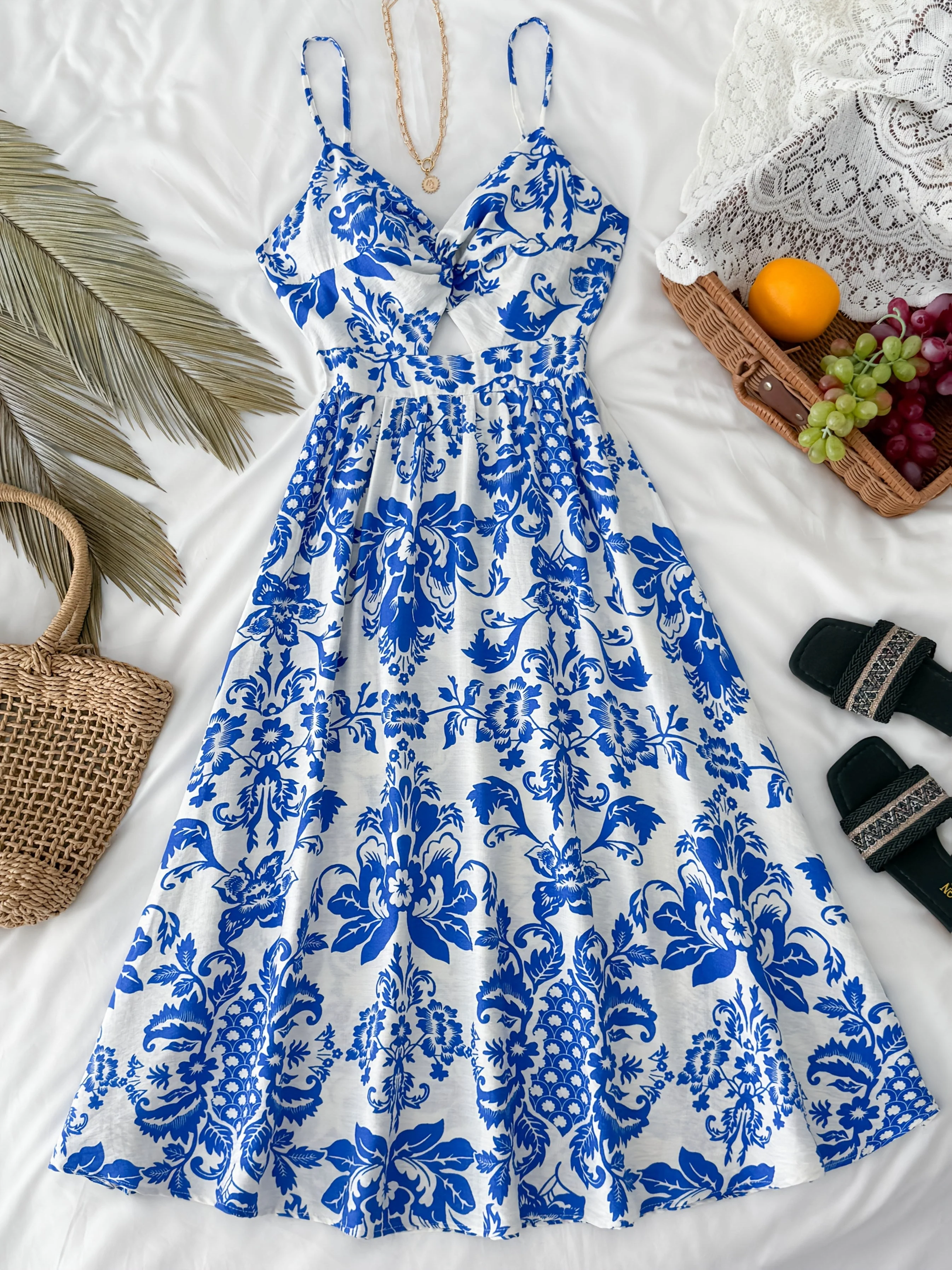 Damen Sommer-Midikleid mit floralen Muster und Bindeband – Elegantes Freizeit- und Urlaubsoutfit - Image 2
