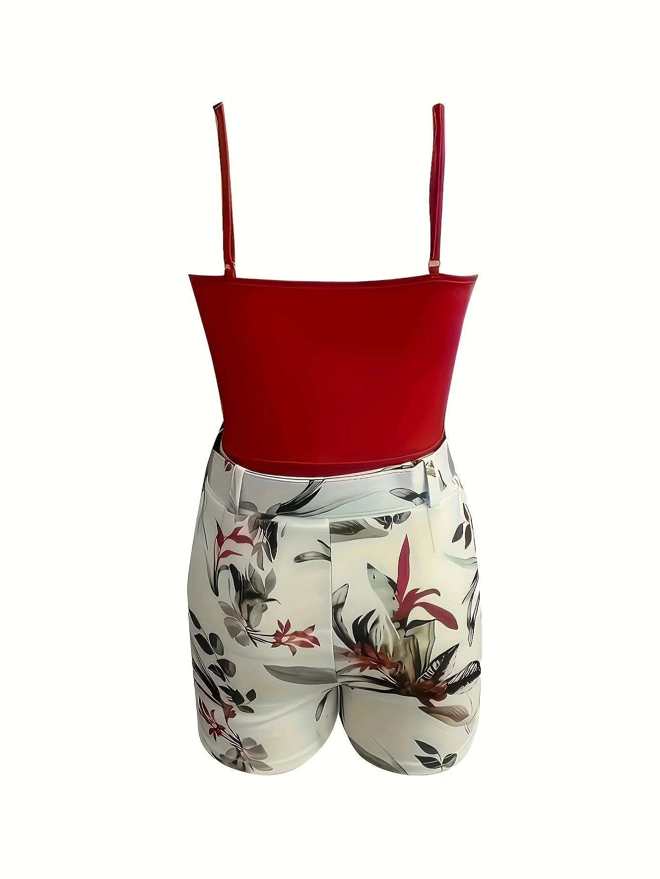 Damen Sommer Outfit Set – Ärmelloser V-Ausschnitt Body & Hochtaillierte Florale Shorts mit Gürtel, Modischer Freizeit-Look - Image 7