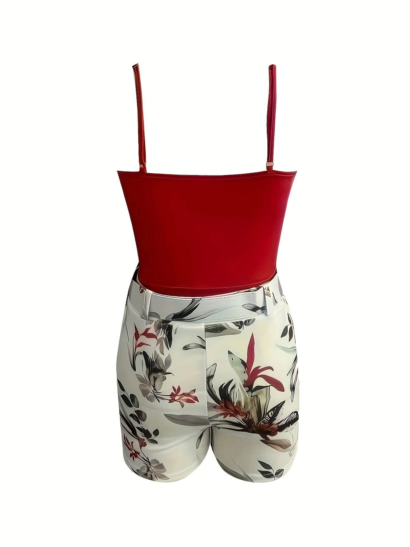 Damen Sommer Outfit Set – Ärmelloser V-Ausschnitt Body & Hochtaillierte Florale Shorts mit Gürtel, Modischer Freizeit-Look - Image 8
