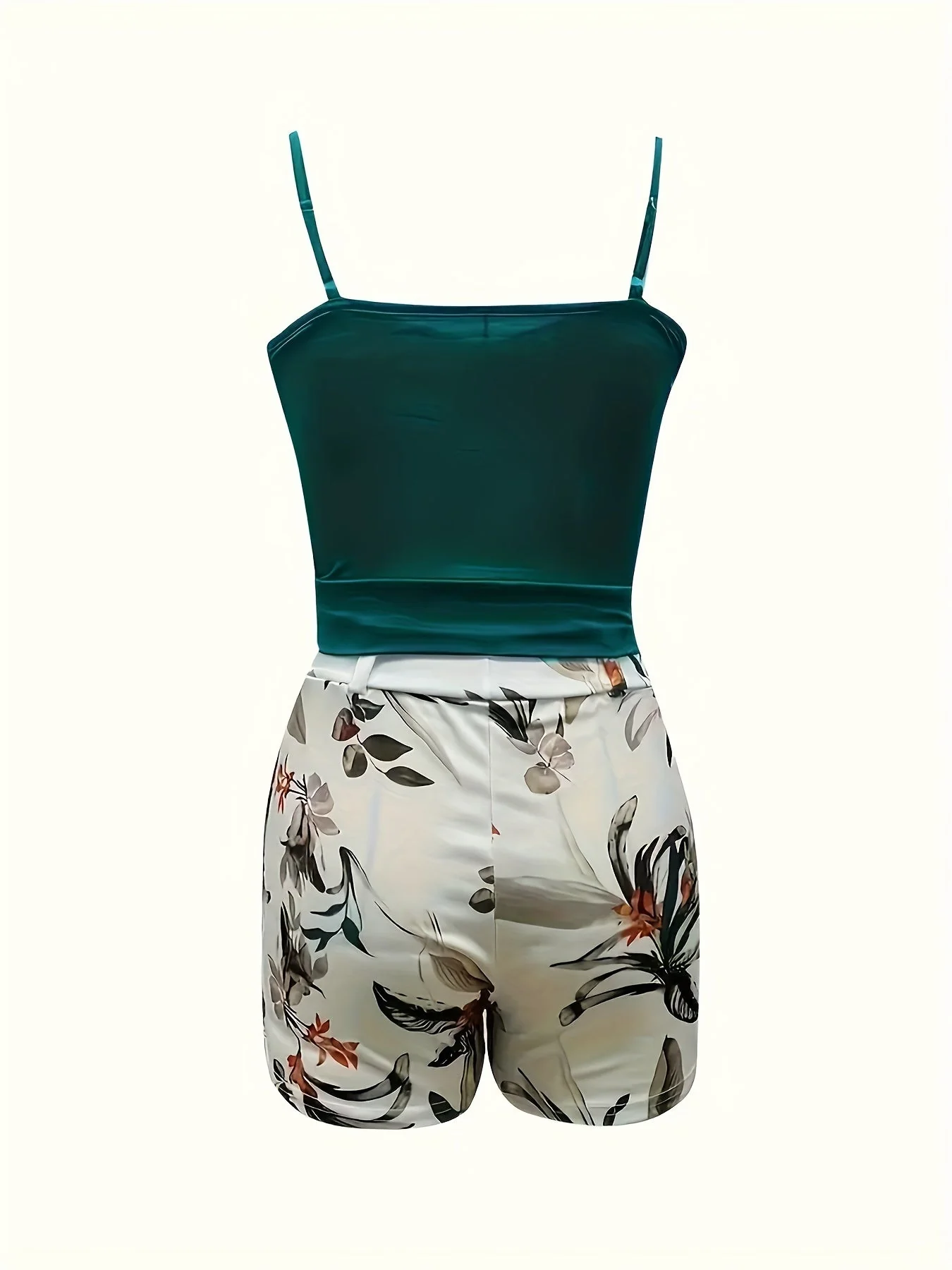 Damen Sommer Outfit Set – Ärmelloser V-Ausschnitt Body & Hochtaillierte Florale Shorts mit Gürtel, Modischer Freizeit-Look - Image 9