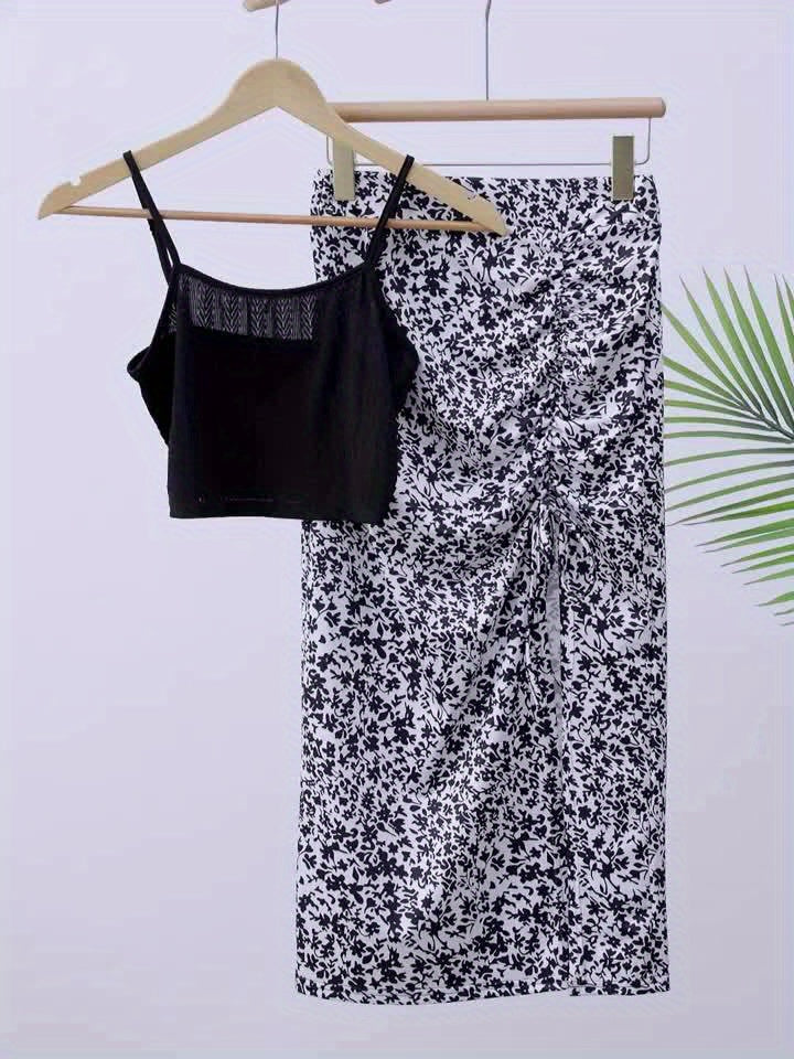 Damen Sommer Outfit Set – Modisches Top und Midirock im floralen Design für Urlaub und Freizeit - Image 6