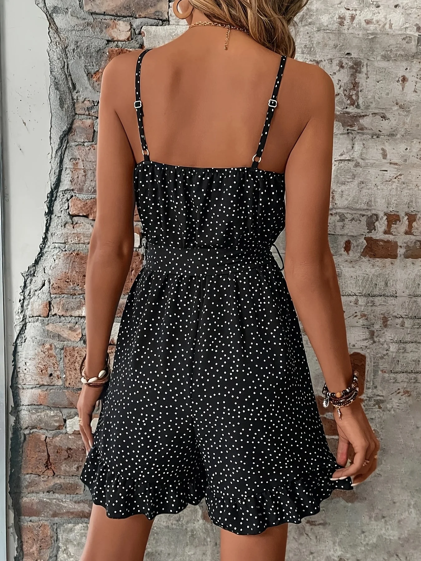 Damen Sommer Polka Dot Jumpsuit mit Spaghettiträgern – Eleganter Playsuit für Freizeit und Urlaub - Image 3
