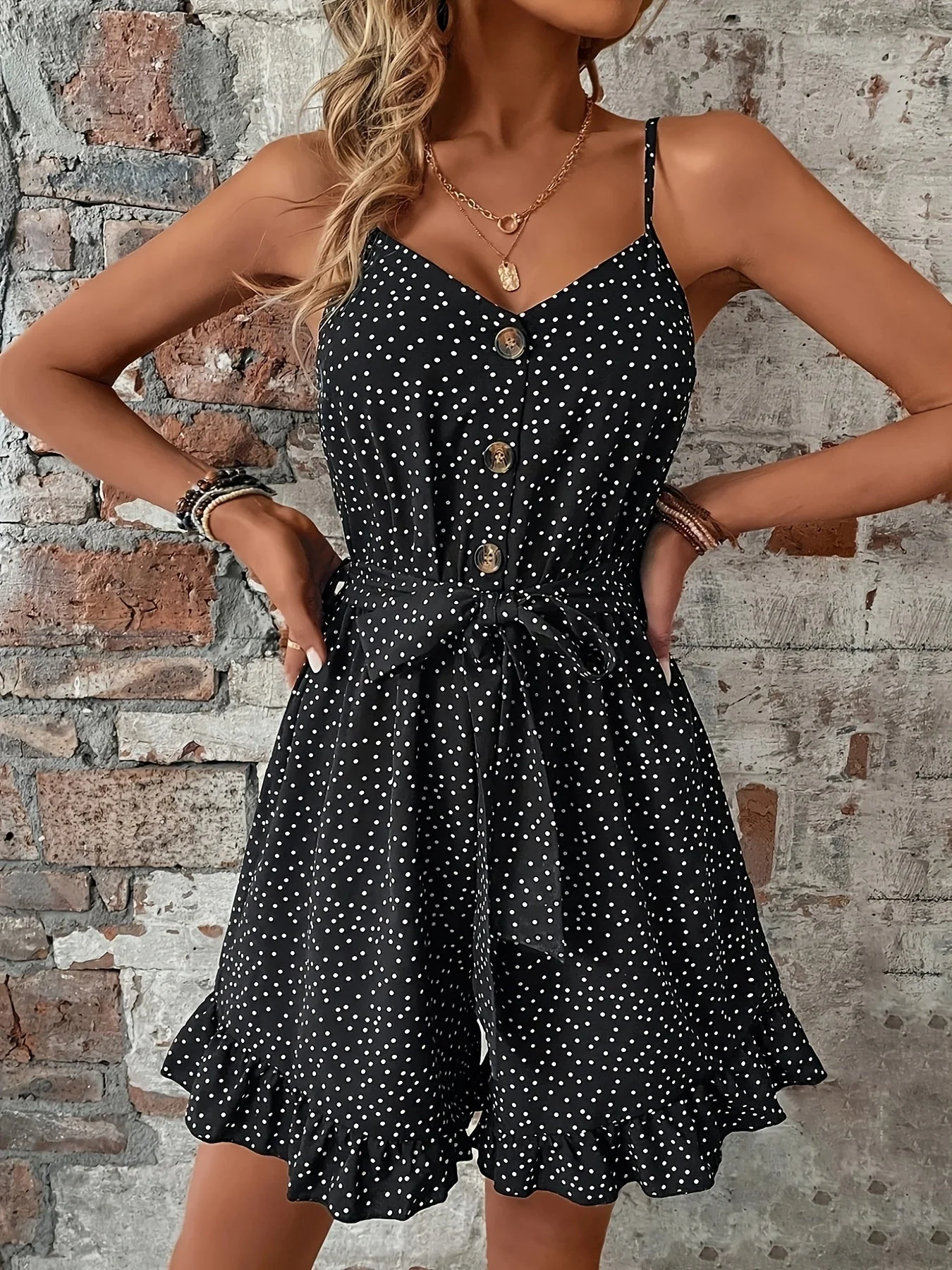 Damen Sommer Polka Dot Jumpsuit mit Spaghettiträgern – Eleganter Playsuit für Freizeit und Urlaub - Image 4