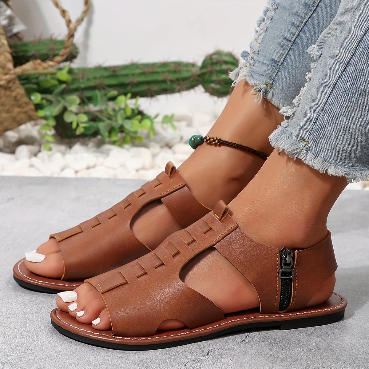 Damen Sommer-Sandalen mit Reißverschluss und offener Spitze – Stilvolle Freizeitschuhe für Alltag & Urlaub