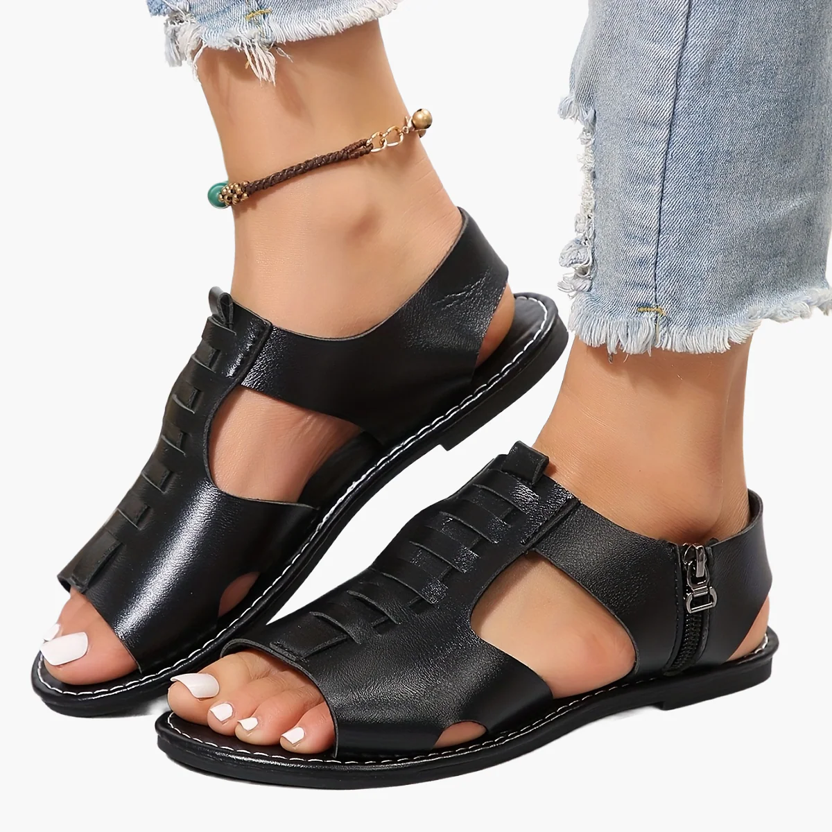 Damen Sommer-Sandalen mit Reißverschluss und offener Spitze – Stilvolle Freizeitschuhe für Alltag & Urlaub - Image 6