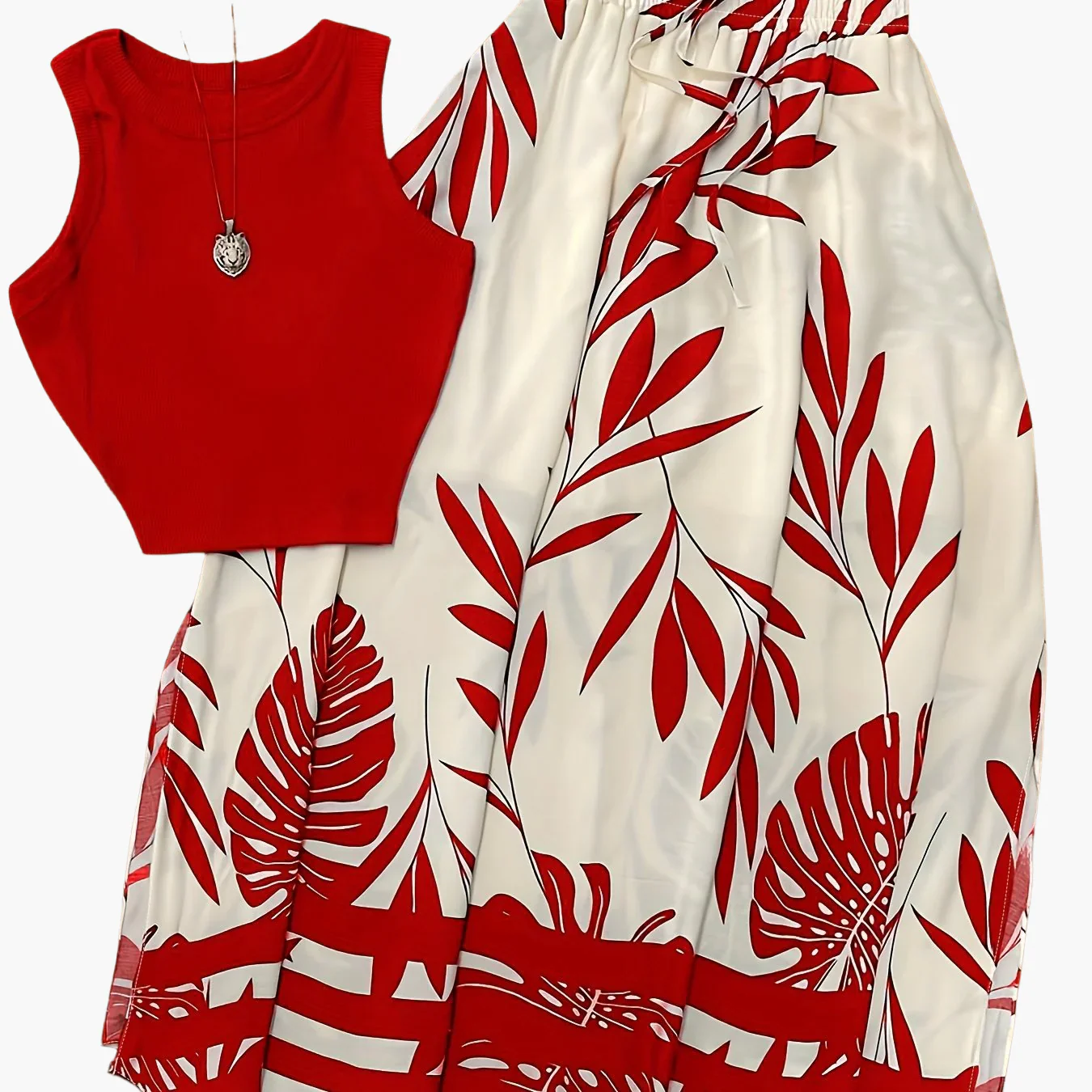 Damen Sommer-Set mit Crop Top und Maxirock – Tropischer Print, Urlaub, Freizeit - Image 8