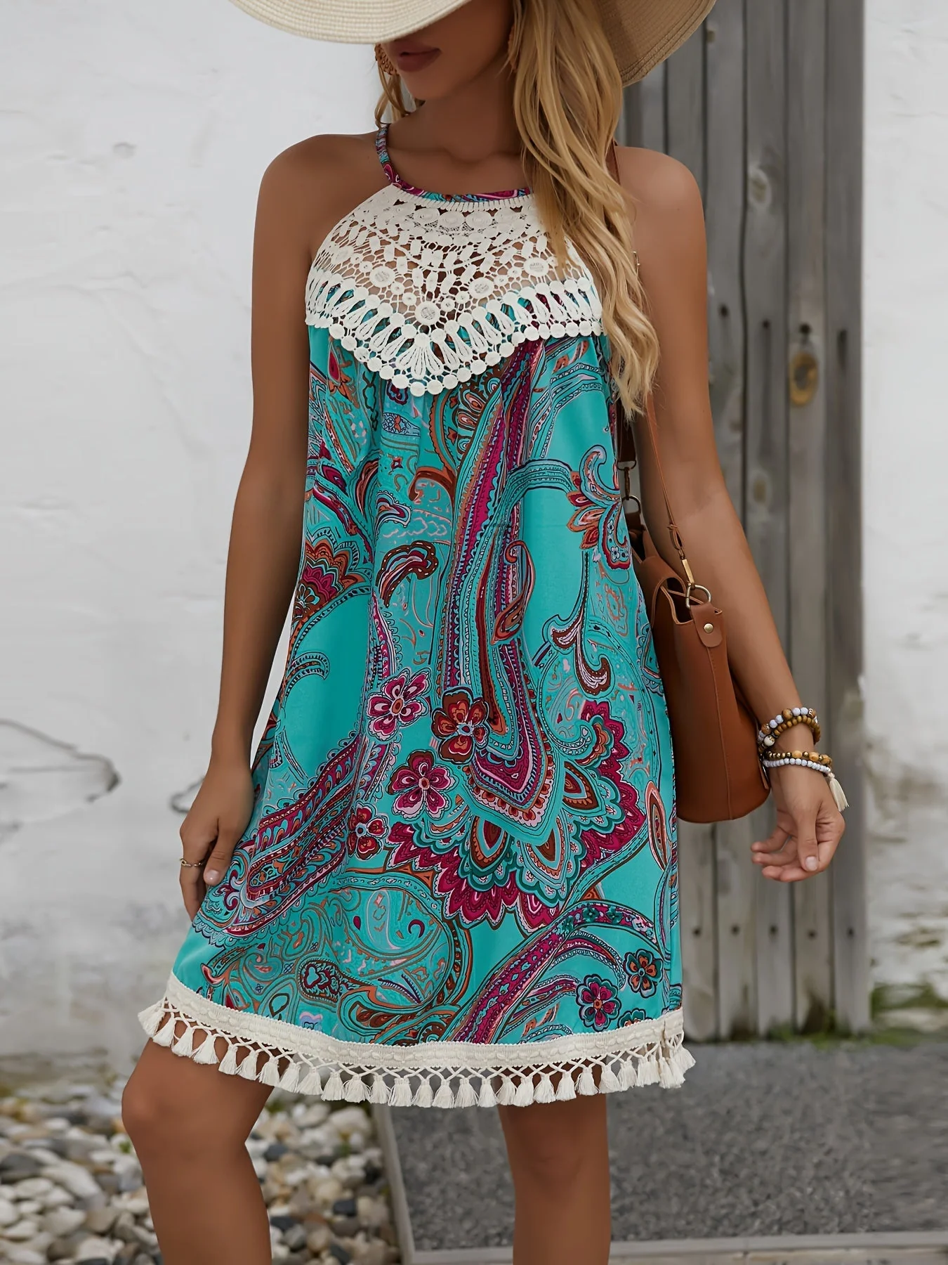Damen Sommer Strandkleid im Boho-Stil mit Häkel-Details und Paisley-Muster – Elegantes Freizeit-Tunika-Kleid für Urlaub und Alltag - Image 10