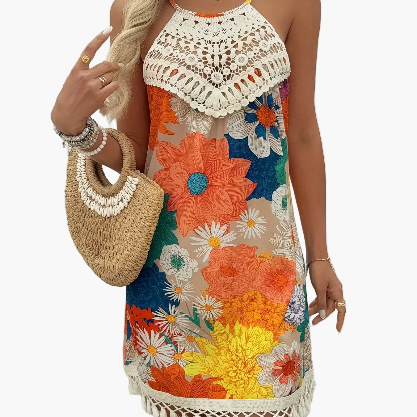Damen Sommer Strandkleid im Boho-Stil mit Häkel-Details und Paisley-Muster – Elegantes Freizeit-Tunika-Kleid für Urlaub und Alltag - Image 13
