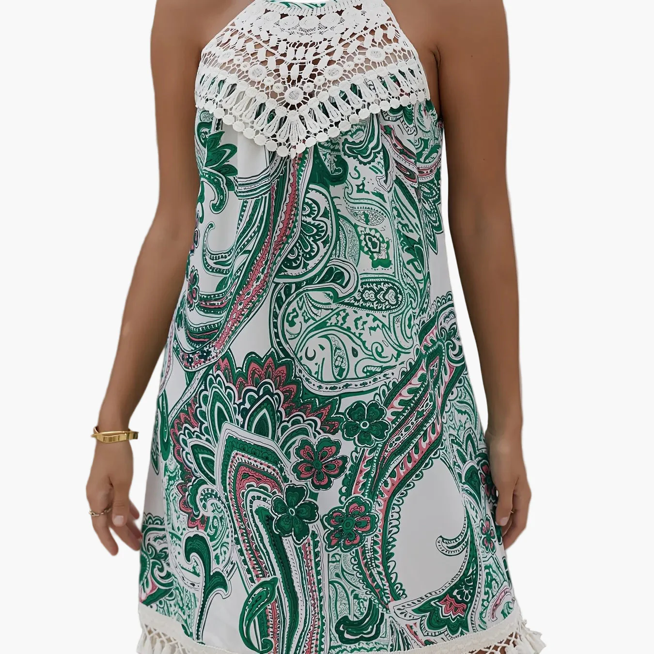 Damen Sommer Strandkleid im Boho-Stil mit Häkel-Details und Paisley-Muster – Elegantes Freizeit-Tunika-Kleid für Urlaub und Alltag - Image 15