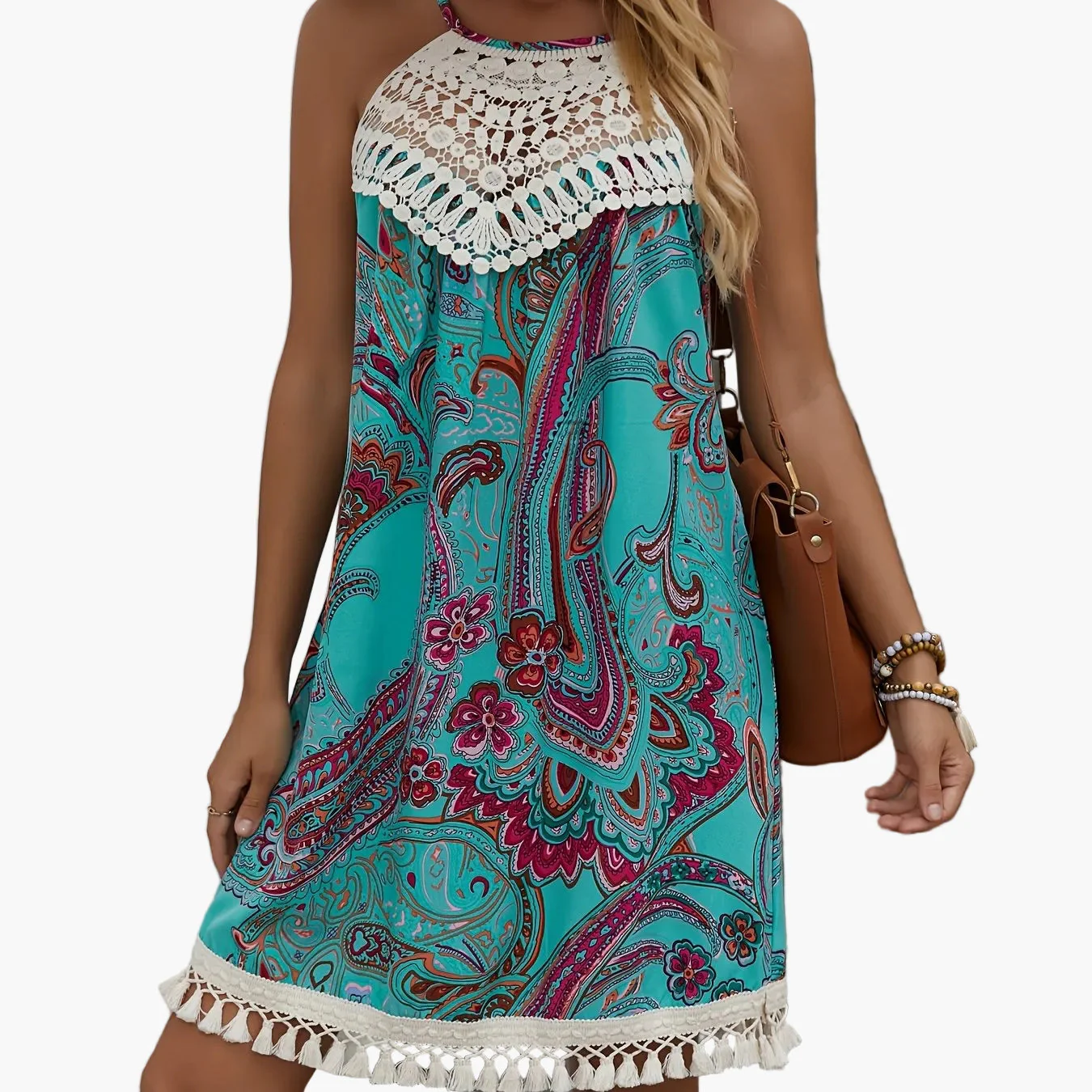 Damen Sommer Strandkleid im Boho-Stil mit Häkel-Details und Paisley-Muster – Elegantes Freizeit-Tunika-Kleid für Urlaub und Alltag - Image 20