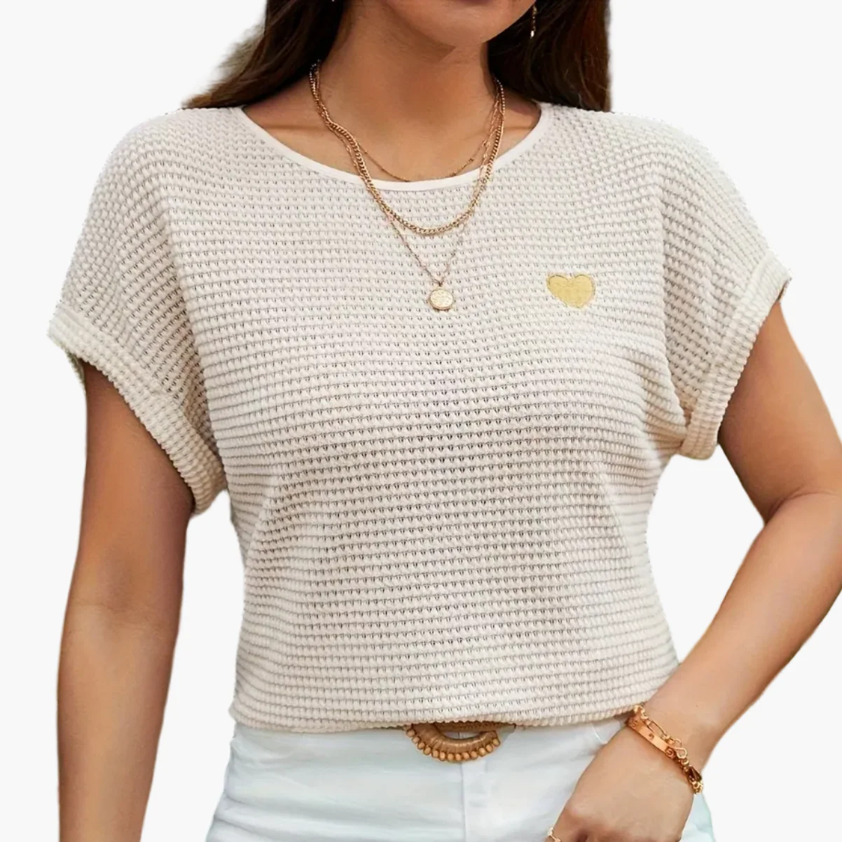 Damen Sommer Strick T-Shirt mit Herz-Detail – Eleganter Freizeitstil für Alltag und Urlaub - Image 11