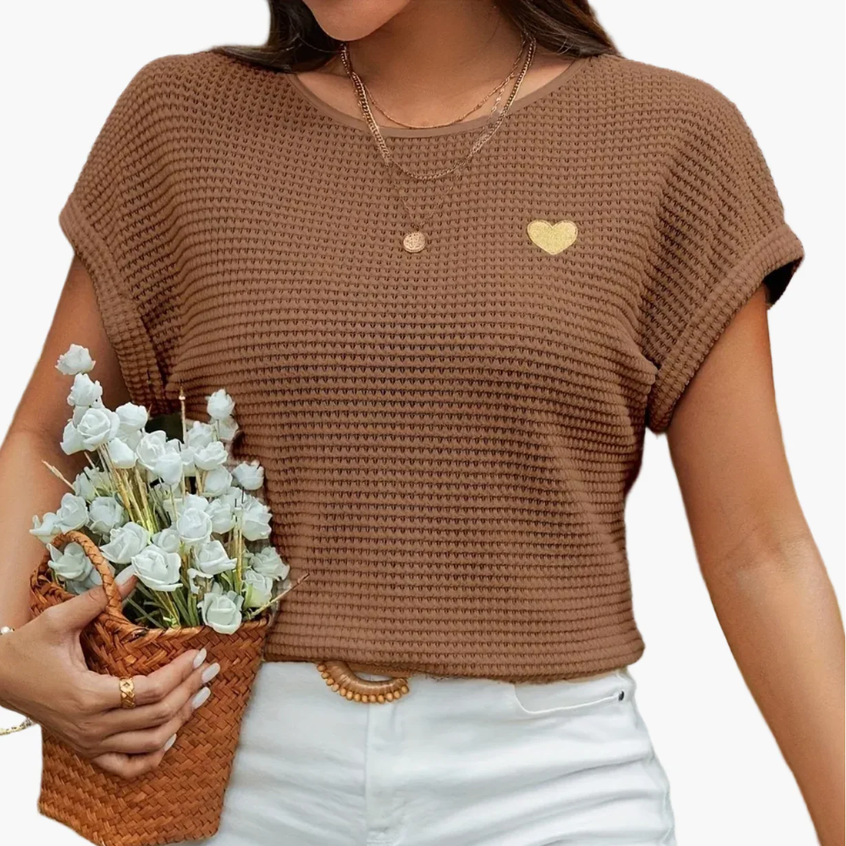Damen Sommer Strick T-Shirt mit Herz-Detail – Eleganter Freizeitstil für Alltag und Urlaub - Image 12