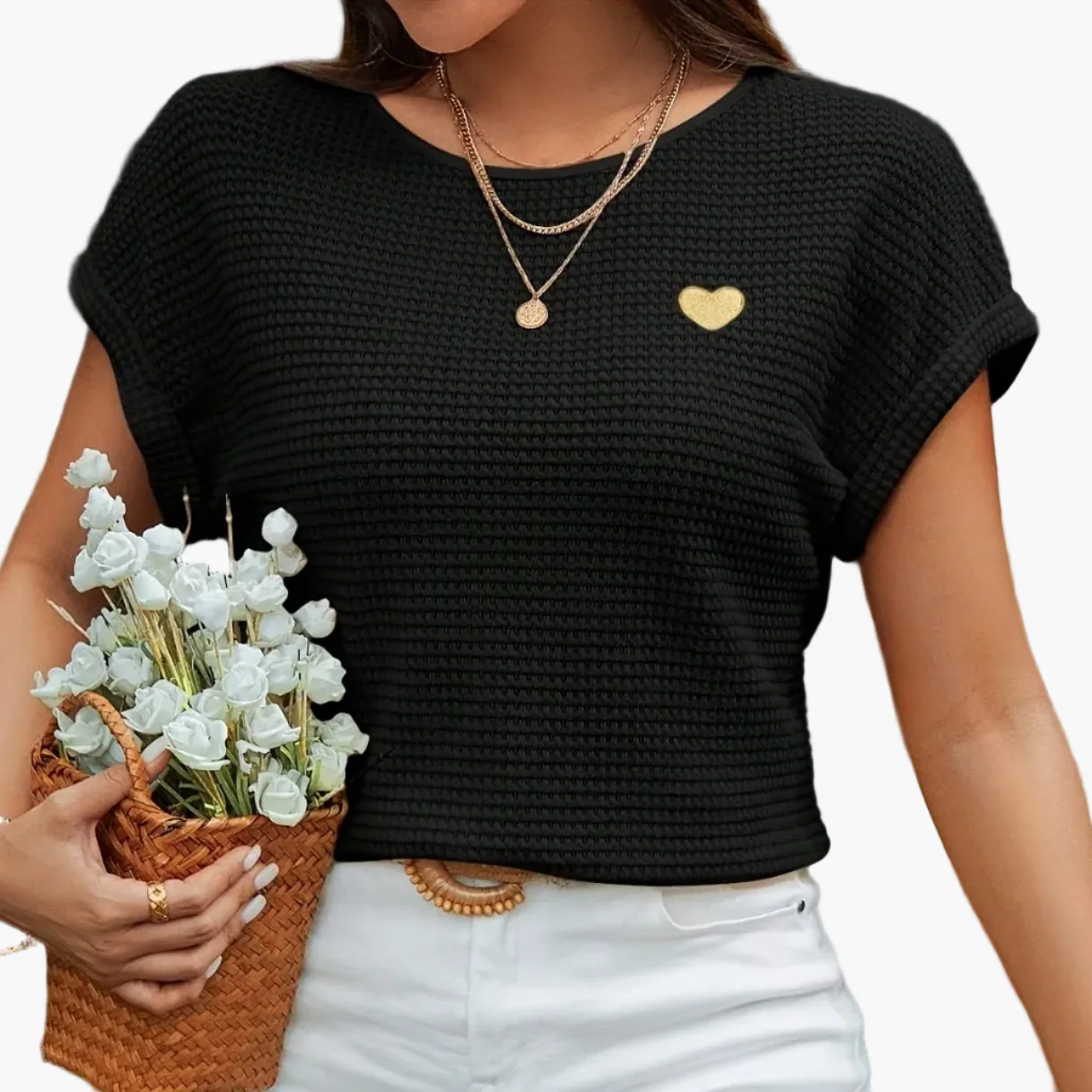 Damen Sommer Strick T-Shirt mit Herz-Detail – Eleganter Freizeitstil für Alltag und Urlaub - Image 13