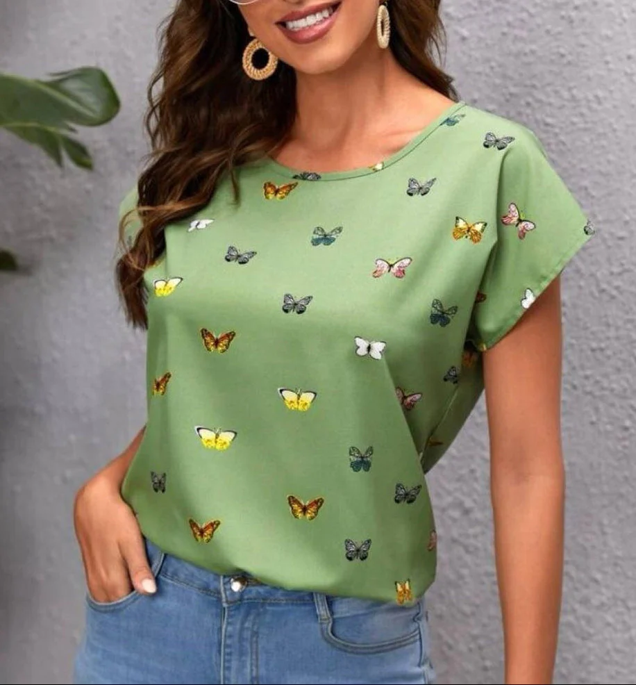 Damen Sommer T-Shirt mit Schmetterlingsmuster – Modisches Freizeit-Top, lässiger Stil - Image 4