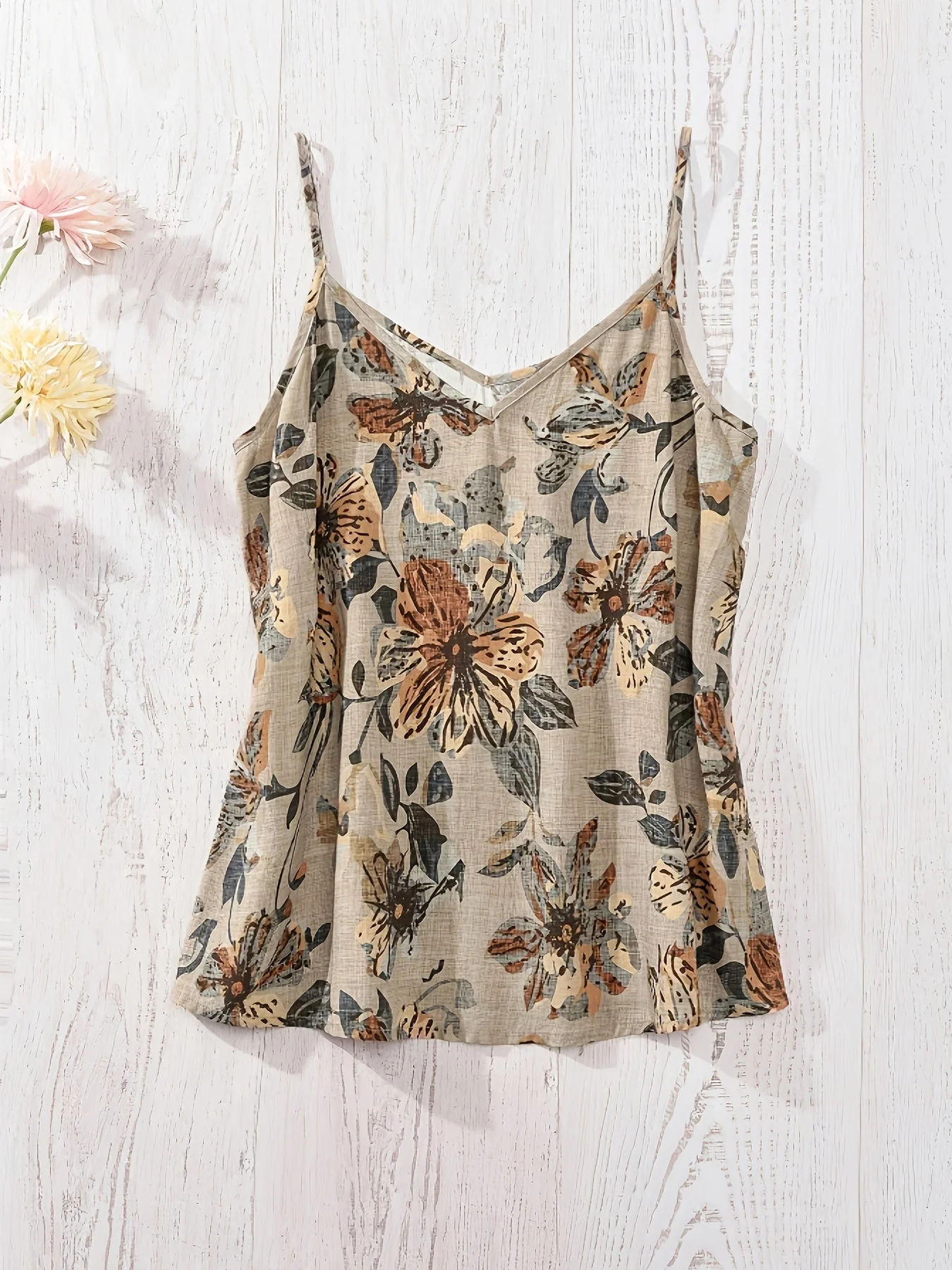 Damen Sommer-Top mit Blumenmuster, V-Ausschnitt, Spaghettiträger, Freizeitbluse für Urlaub und Alltag - Image 2