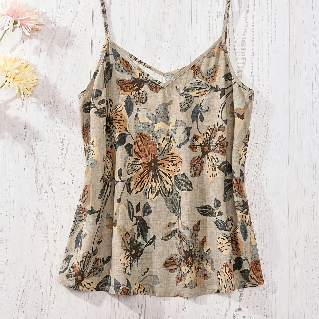Damen Sommer-Top mit Blumenmuster, V-Ausschnitt, Spaghettiträger, Freizeitbluse für Urlaub und Alltag - Image 7