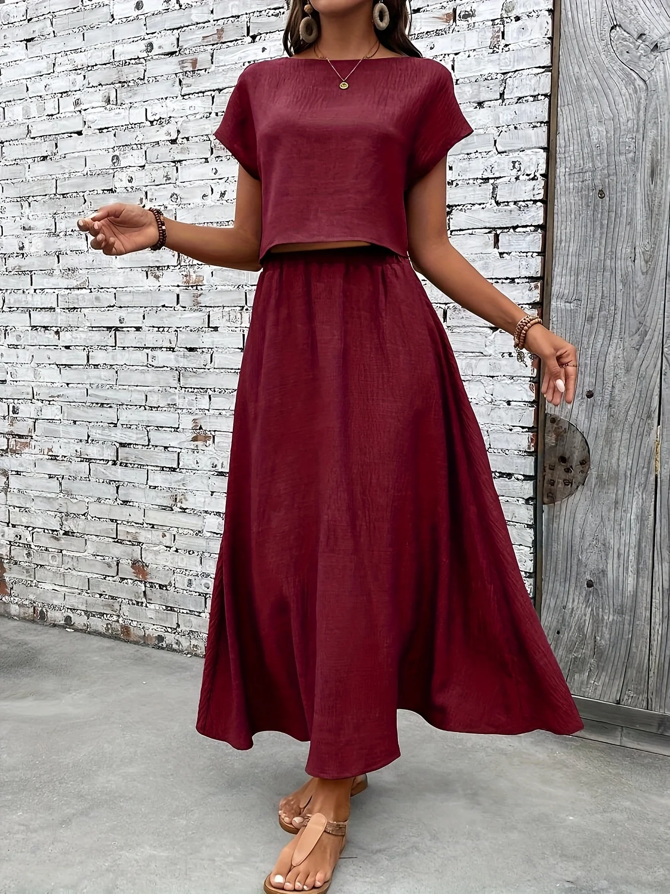 Damen Sommer Zweiteiler Set Elegant – Modisches Crop-Top und Maxirock, Perfekt für Alltag & Urlaub - Image 3