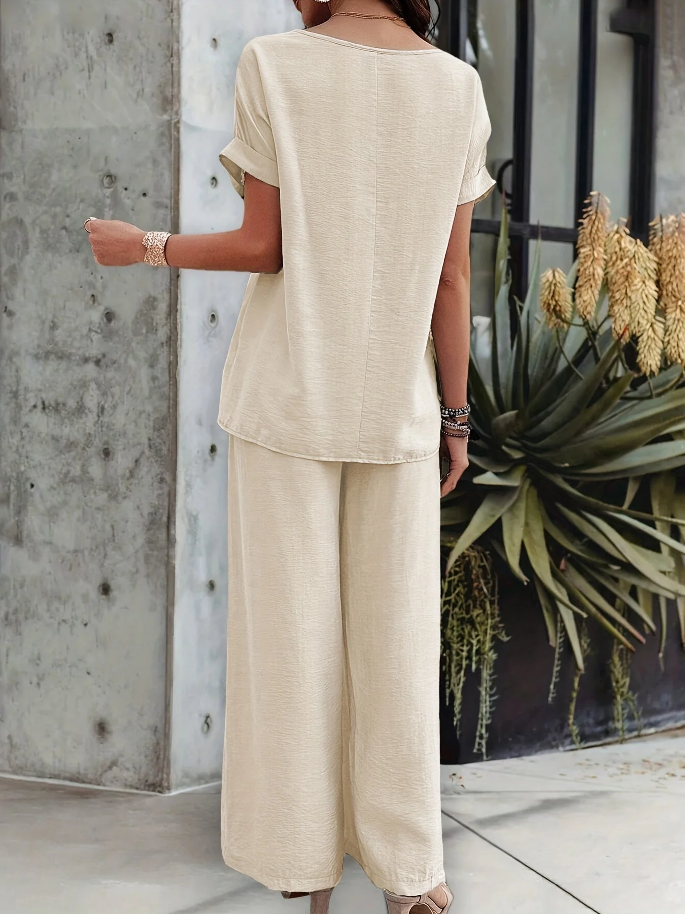 Damen Sommer Zweiteiler Set – Weites Freizeit Outfit mit Häkel-Detail, Perfekt für Strand & Alltag - Image 2
