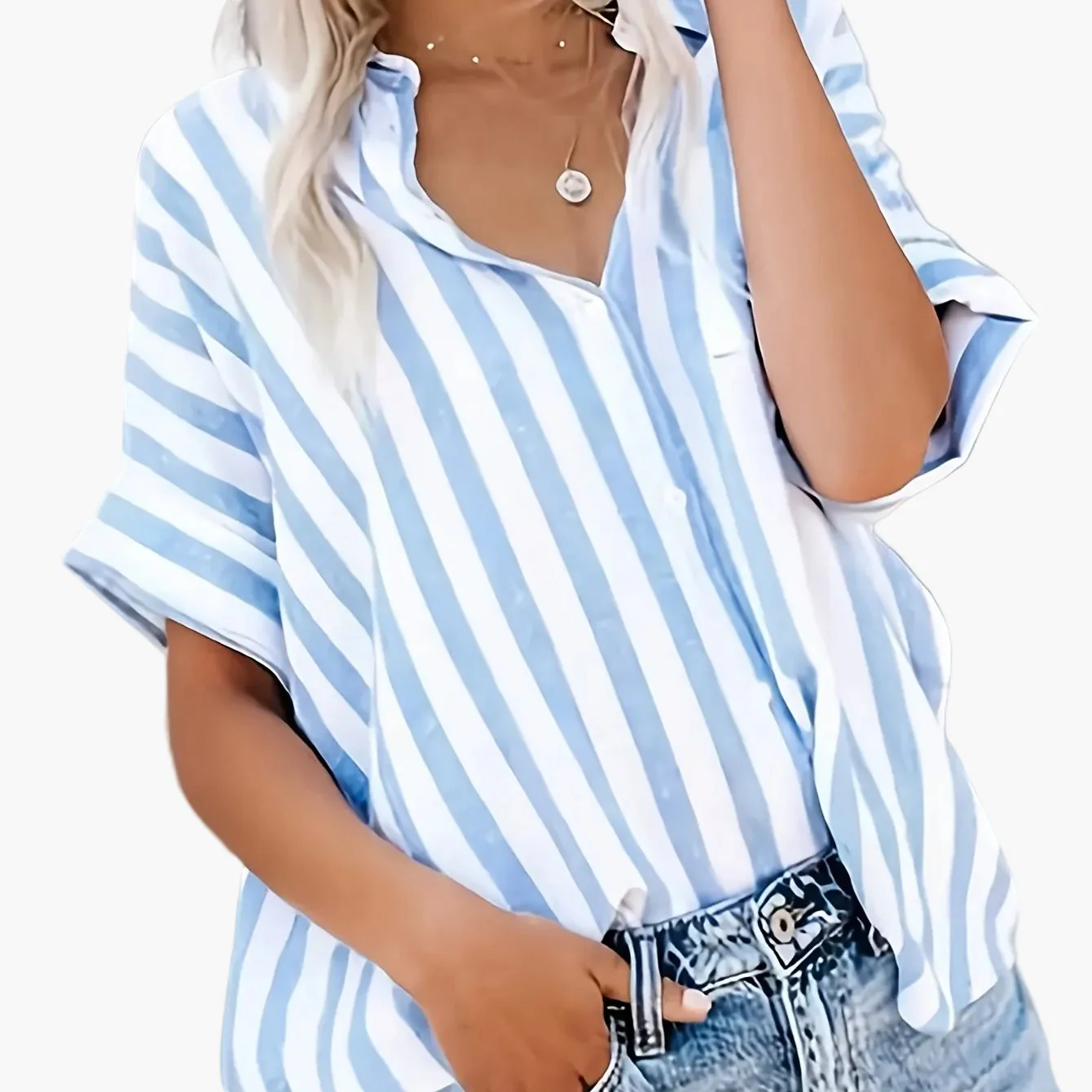 Damen Sommerbluse im Streifen-Look – Lässige Hemdbluse für Alltag und Urlaub - Image 12