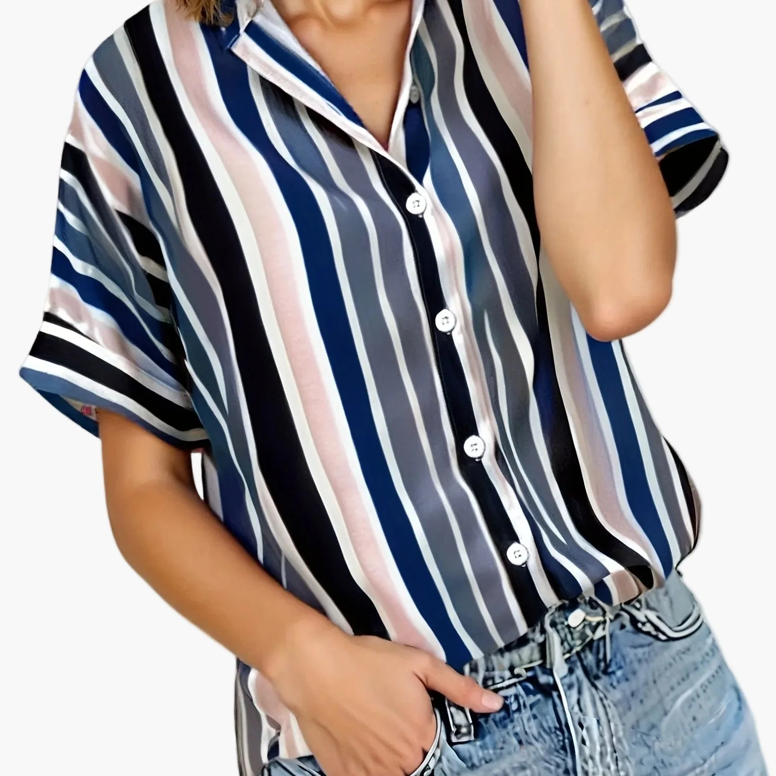Damen Sommerbluse im Streifen-Look – Lässige Hemdbluse für Alltag und Urlaub - Image 14