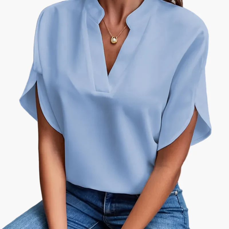 Damen Sommerbluse mit V-Ausschnitt – Luftiges Freizeitshirt für Alltag und Büro - Image 4