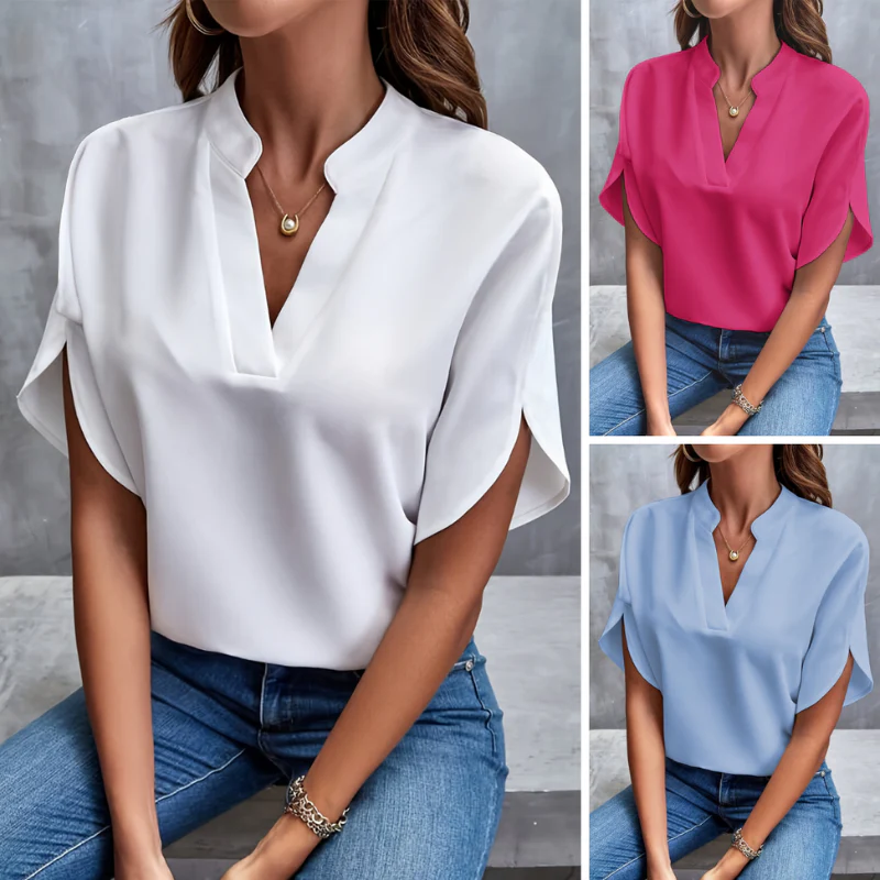 Damen Sommerbluse mit V-Ausschnitt – Luftiges Freizeitshirt für Alltag und Büro - Image 7