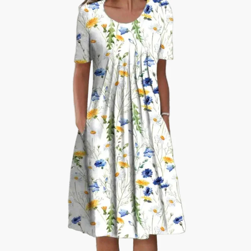 Damen Sommerkleid mit Blumenmuster – Bequemes Freizeitkleid mit Taschen und Kurzarm - Image 2
