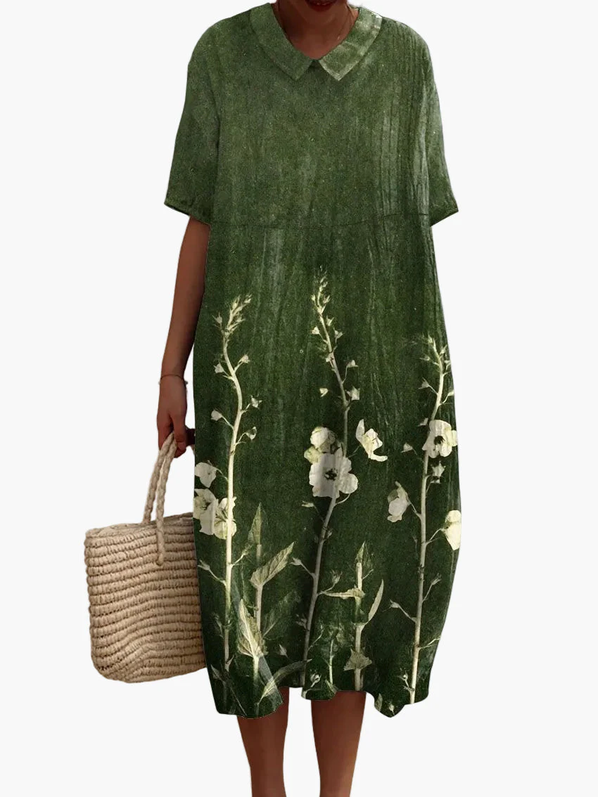 Damen Sommerkleid Boho Stil mit Blumenmuster, Freizeitkleid, V-Ausschnitt, Kurzarm - Image 4