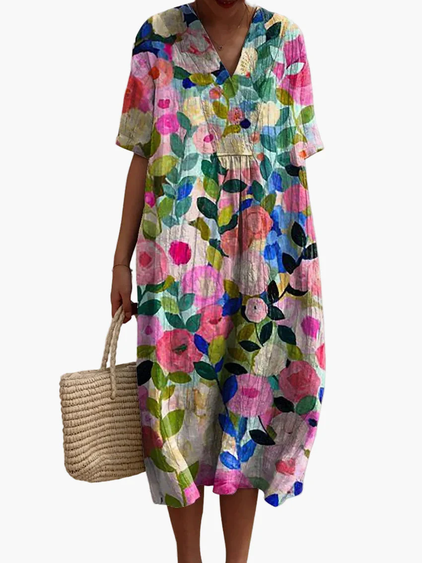 Damen Sommerkleid Boho Stil Freizeitkleid mit Blumendruck – Ideal für Urlaub & Alltag