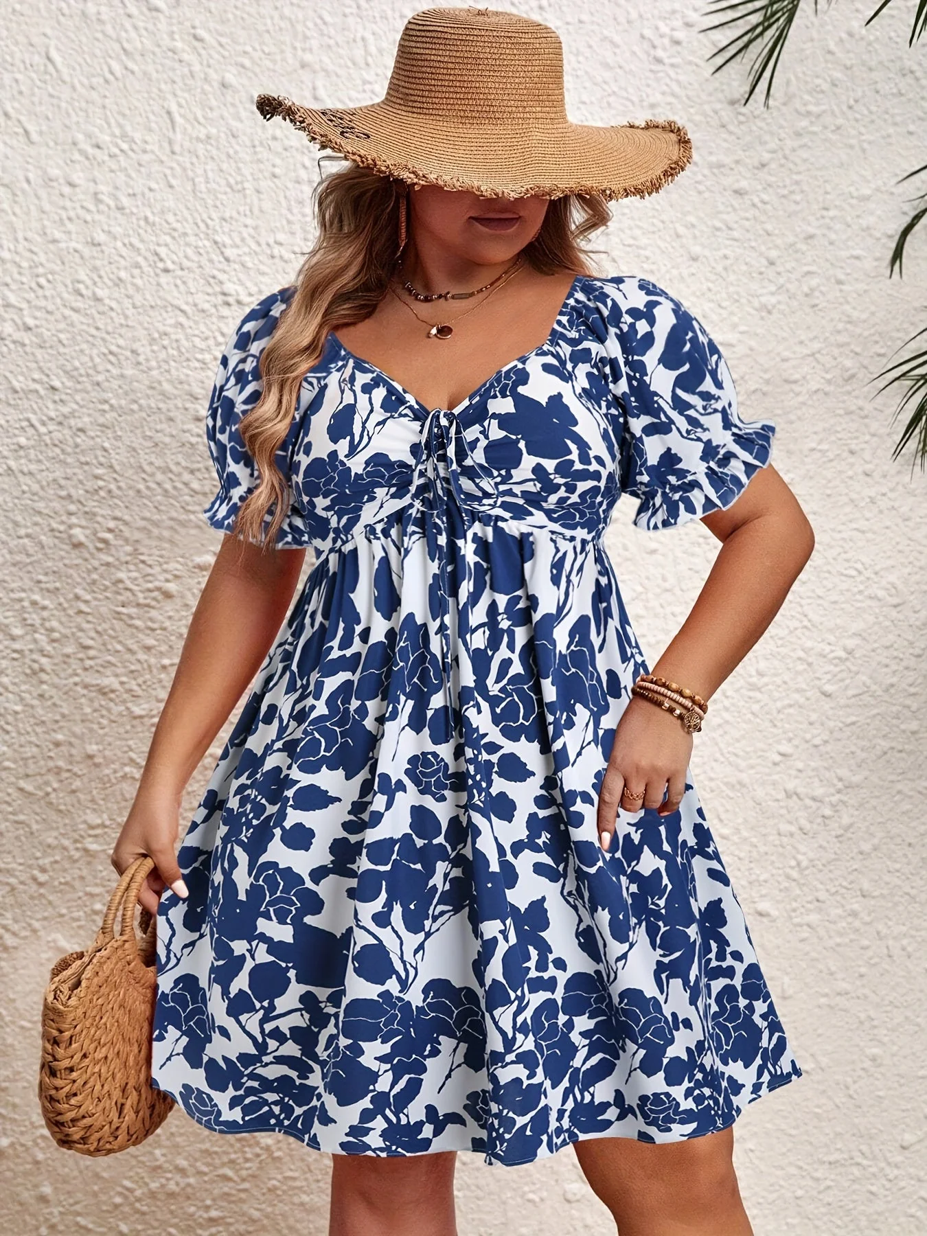 Damen Sommerkleid Elegant mit Blumenmuster und Puffärmeln, Fit & Flare, Perfekt für Urlaub und Freizeit - Image 6
