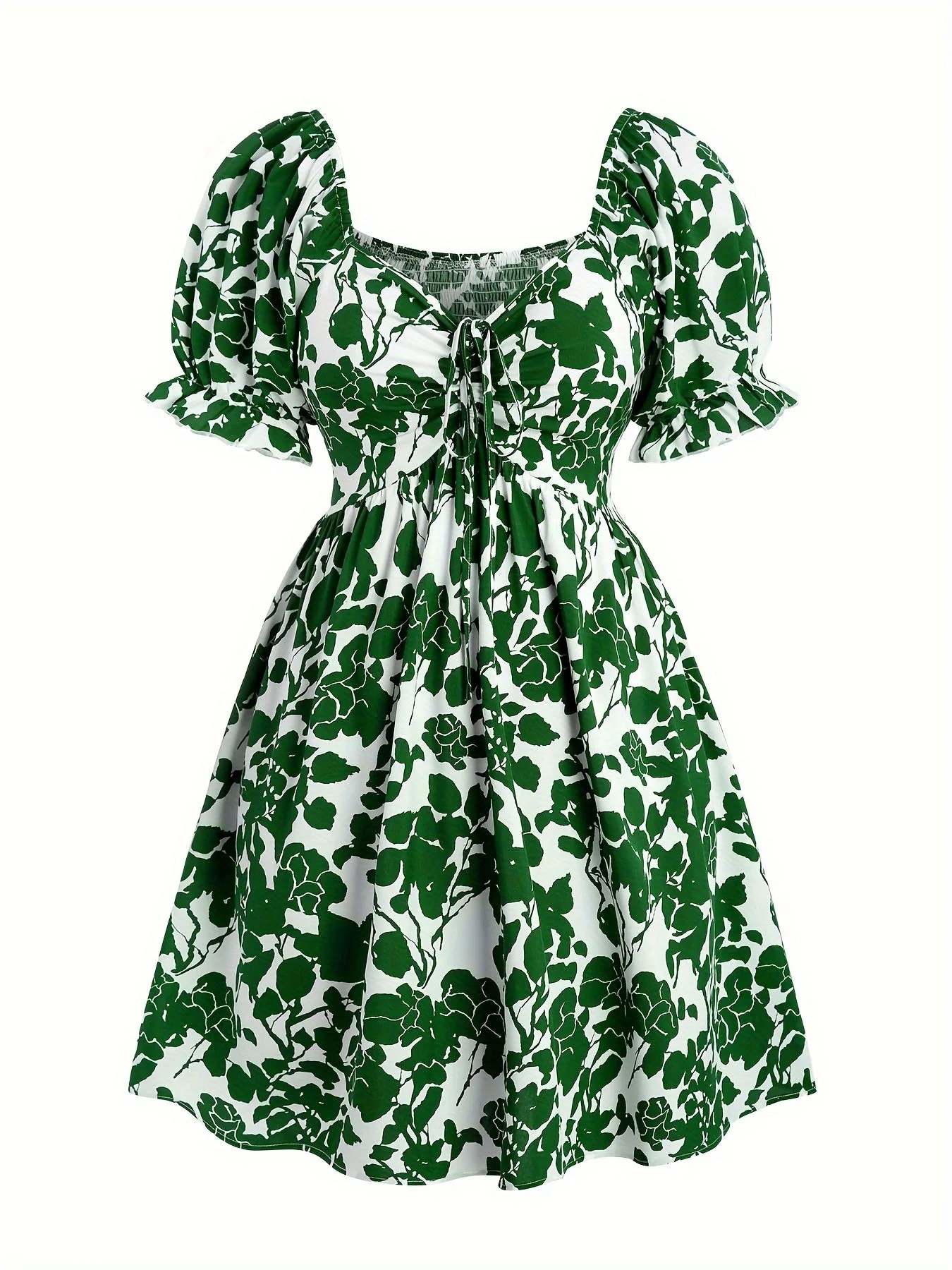 Damen Sommerkleid Elegant mit Blumenmuster und Puffärmeln, Fit & Flare, Perfekt für Urlaub und Freizeit - Image 8